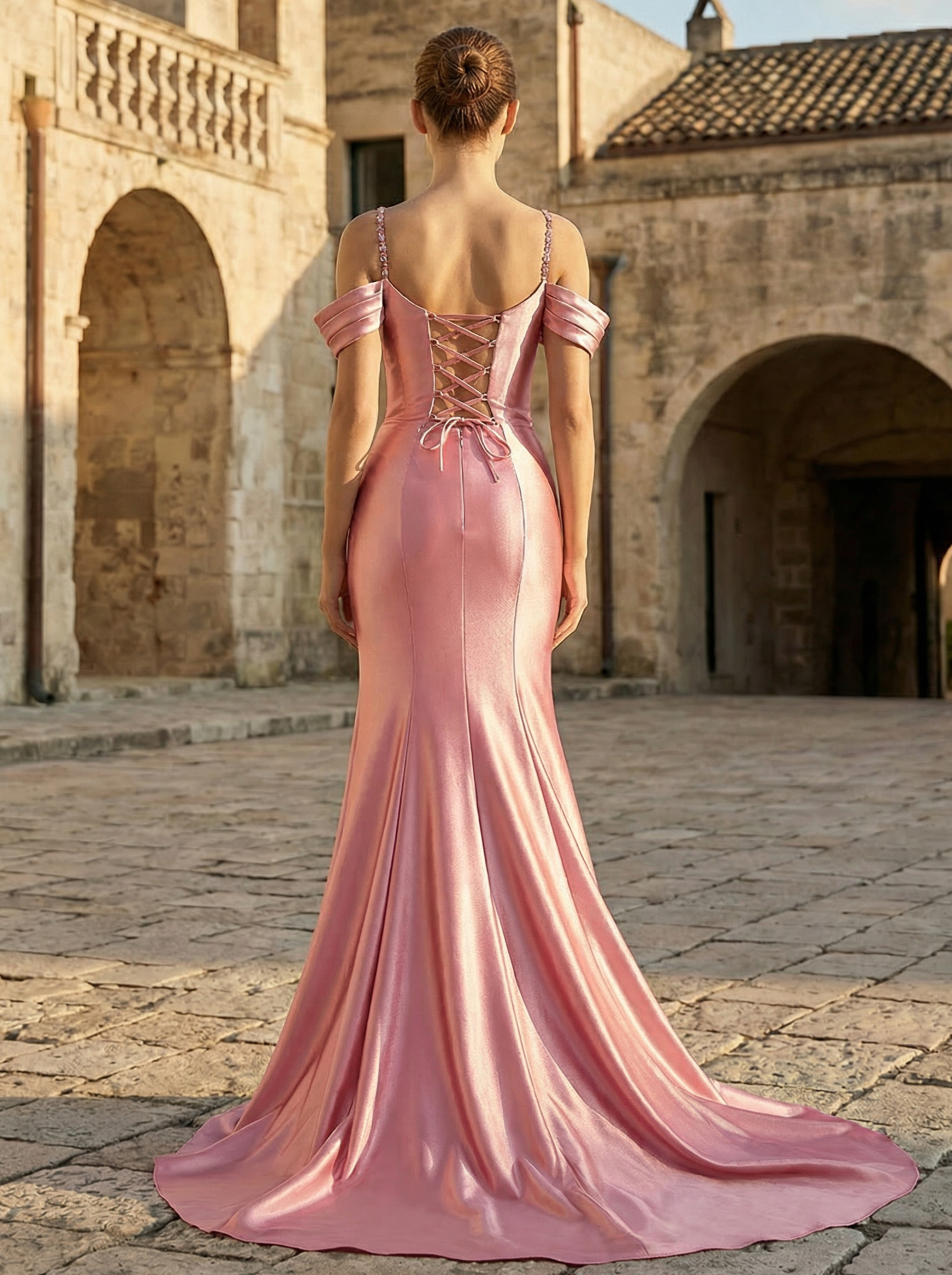 Gorgeous 3D Blush Flower Embroidered Mesh Mermaid Prom Dress in Blush - Elegant Formal Dress