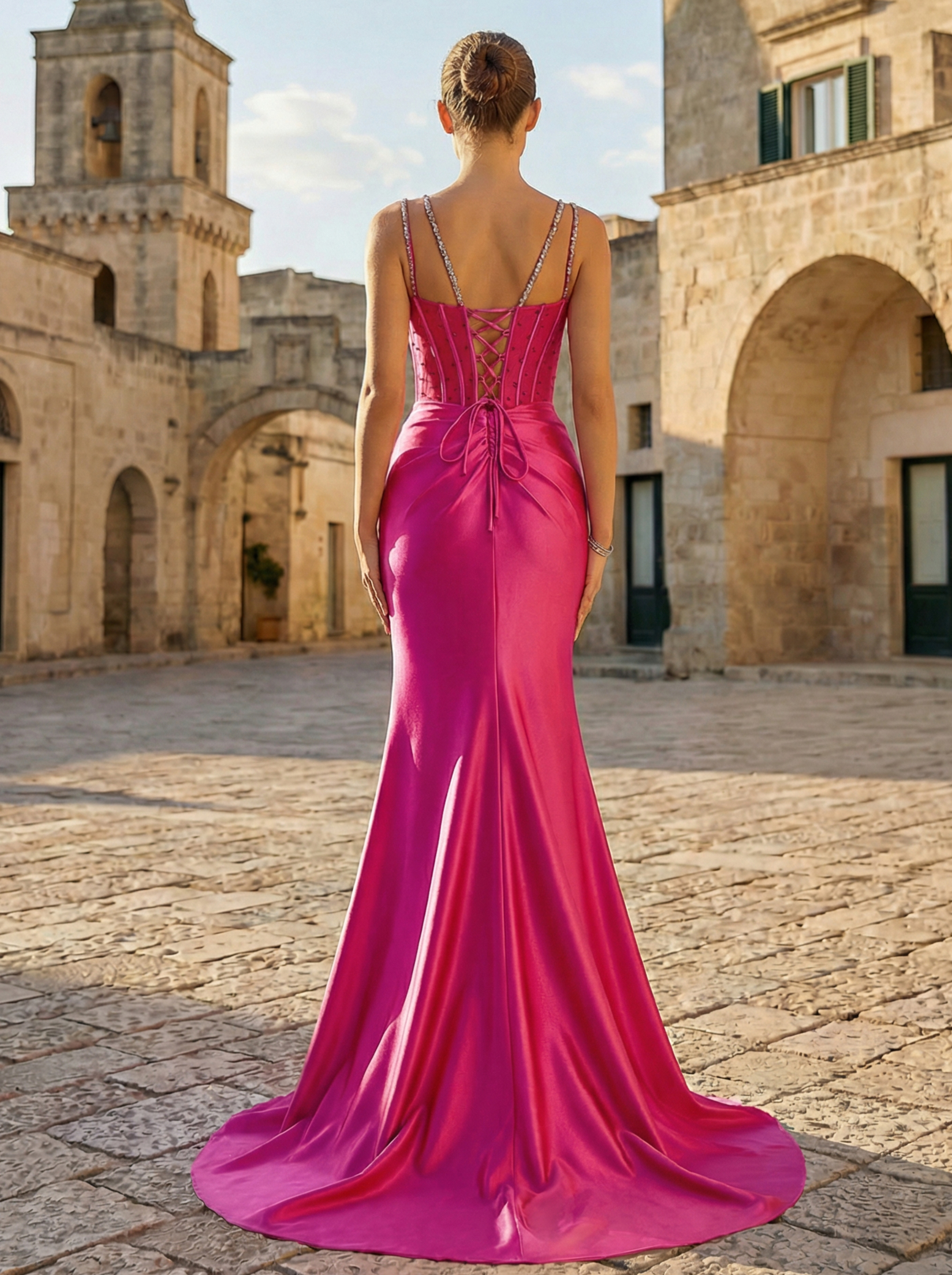 Gorgeous 3D Fuchsia Flower Embroidered Mesh Mermaid Prom Dress in Fuchsia - Elegant Formal Dress