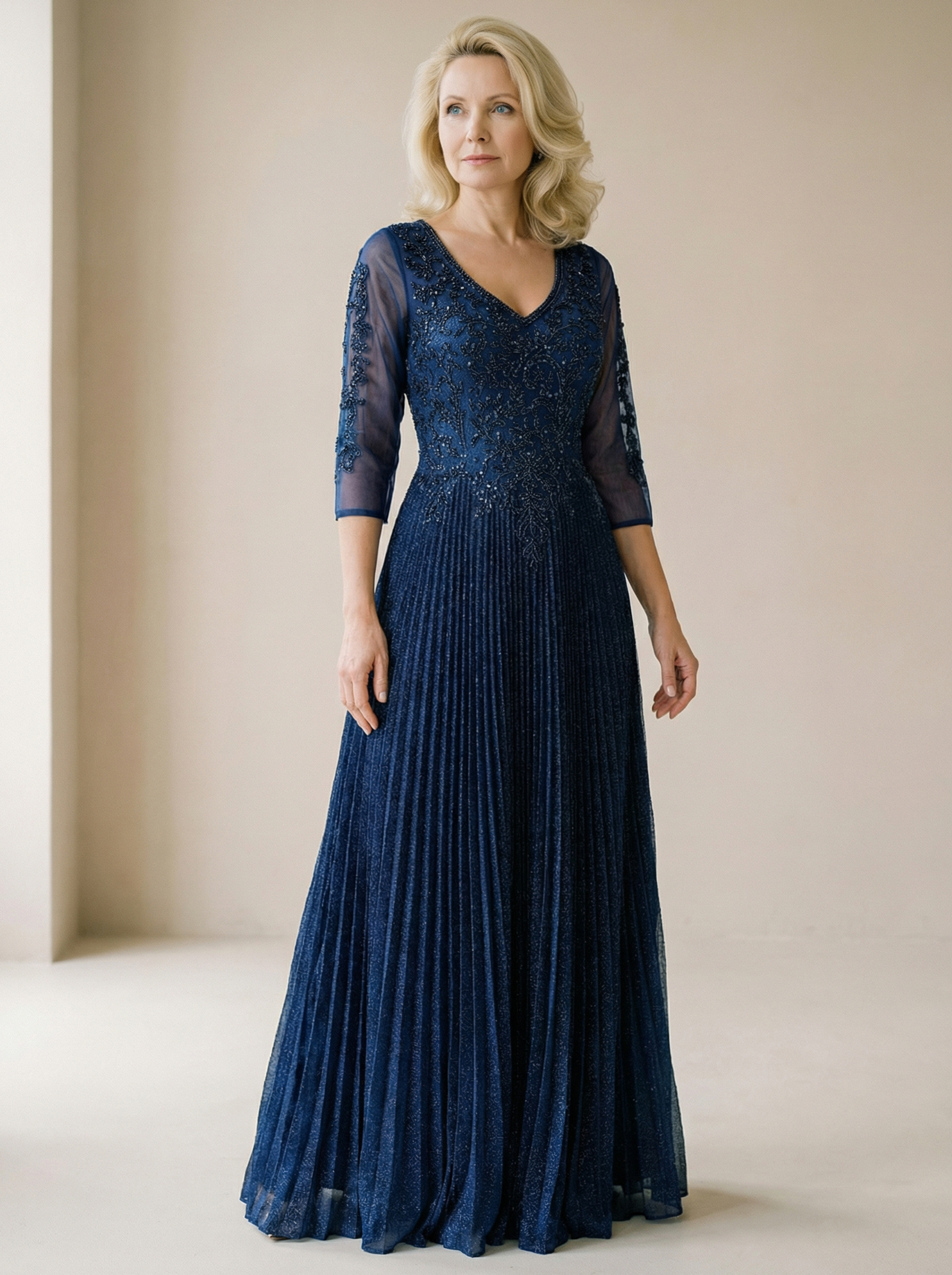 Beautiful Navy Sequin V-Neck Mermaid Prom Dress