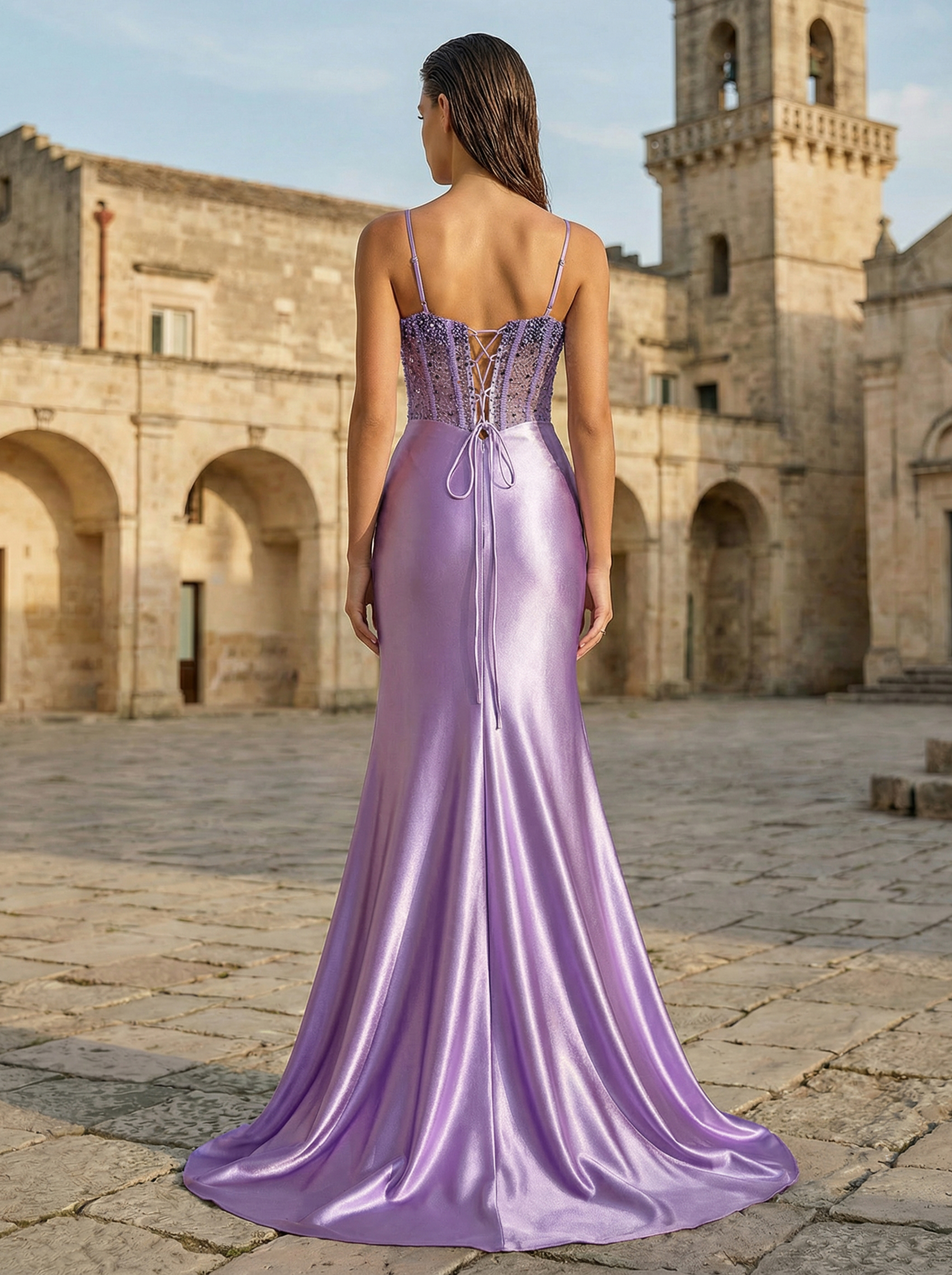 Elegant Chiffon Lavender A-Line Evening Dress with Delicate Spaghetti Straps in Lavender - Elegant Formal Dress