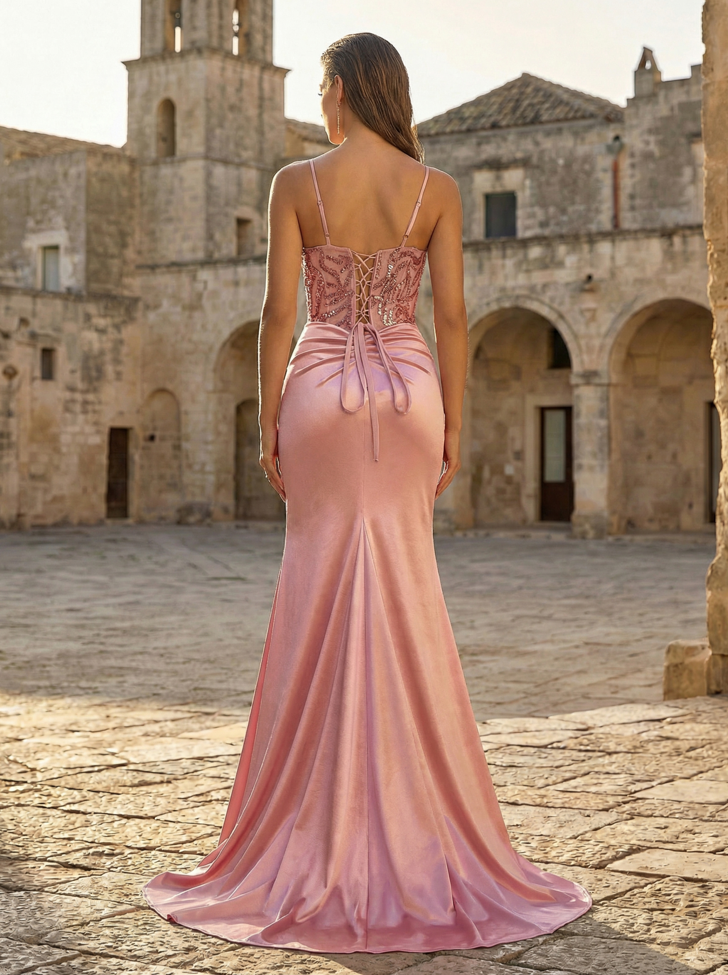 Elegant Off Shoulder Beaded Blush Evening Dress in Blush - Elegant Formal Dress