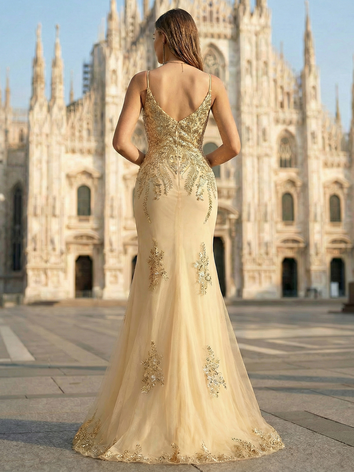 Mermaid Spaghetti Straps Sleeveless Dress With Appliqued Beading