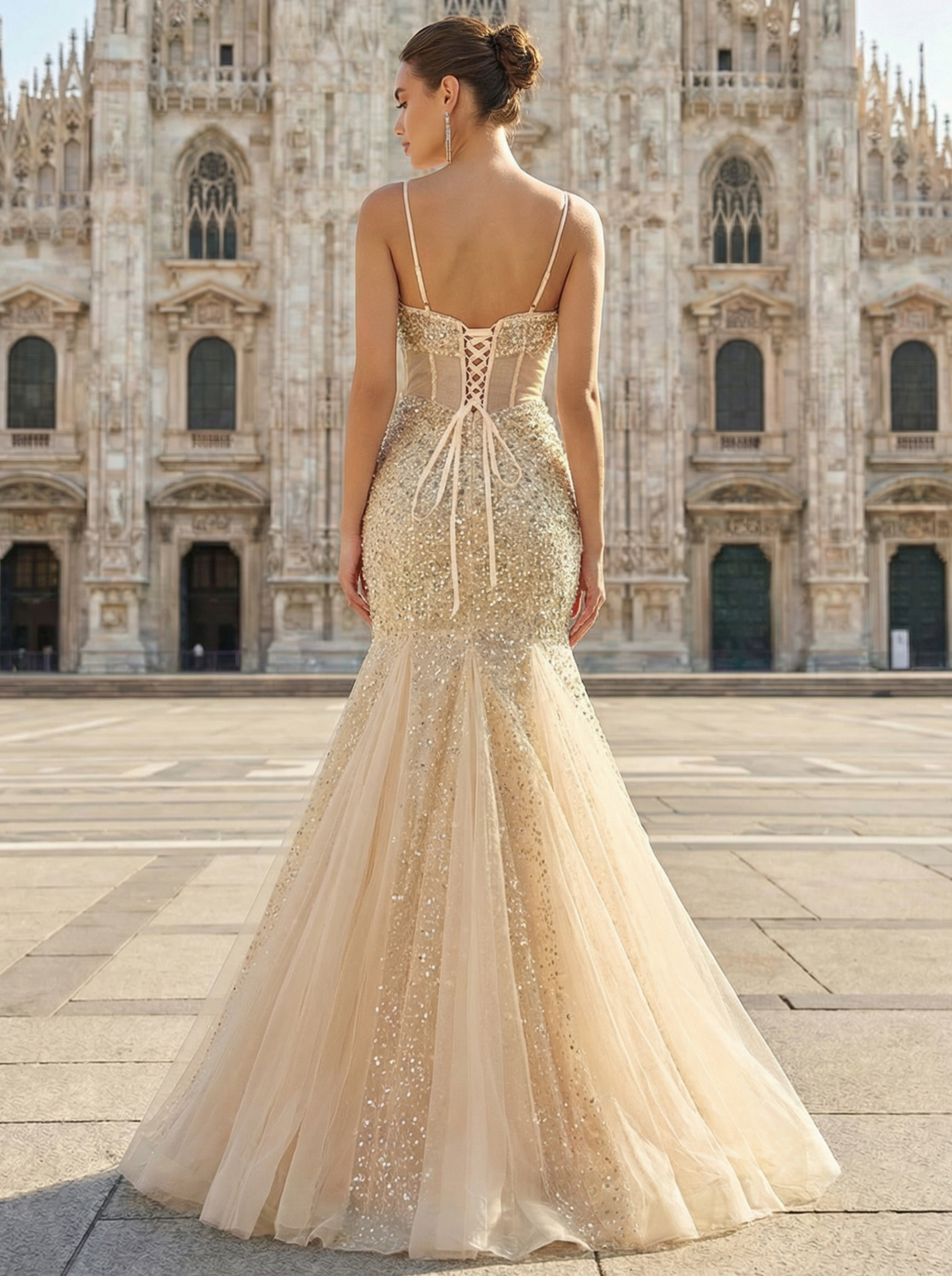 Luxurious Heavily Beaded Mermaid Gown with Hand-Sewn Crystals on Tulle