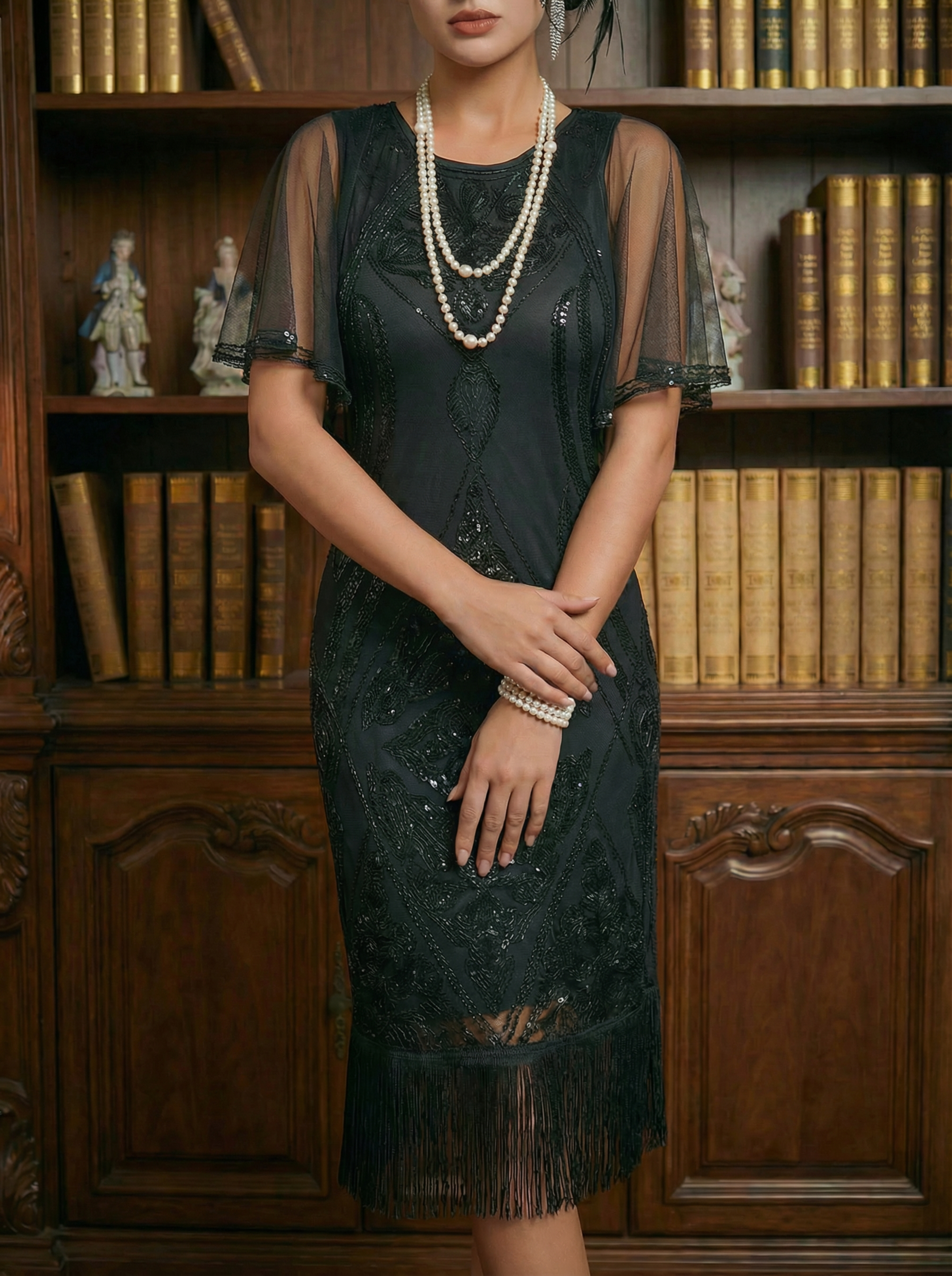 Vintage Black Midi Party Dress with Ruffle Details