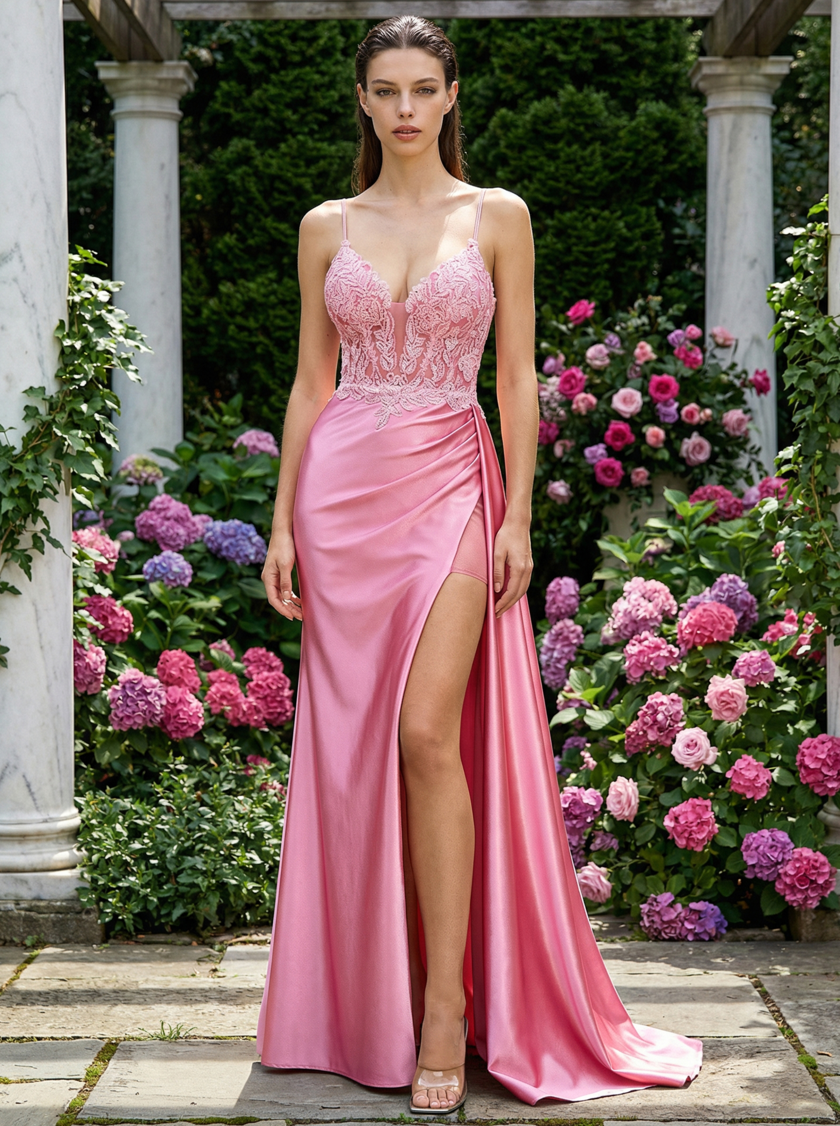 Elegant Lace-Embellished Split Mermaid Evening Gown