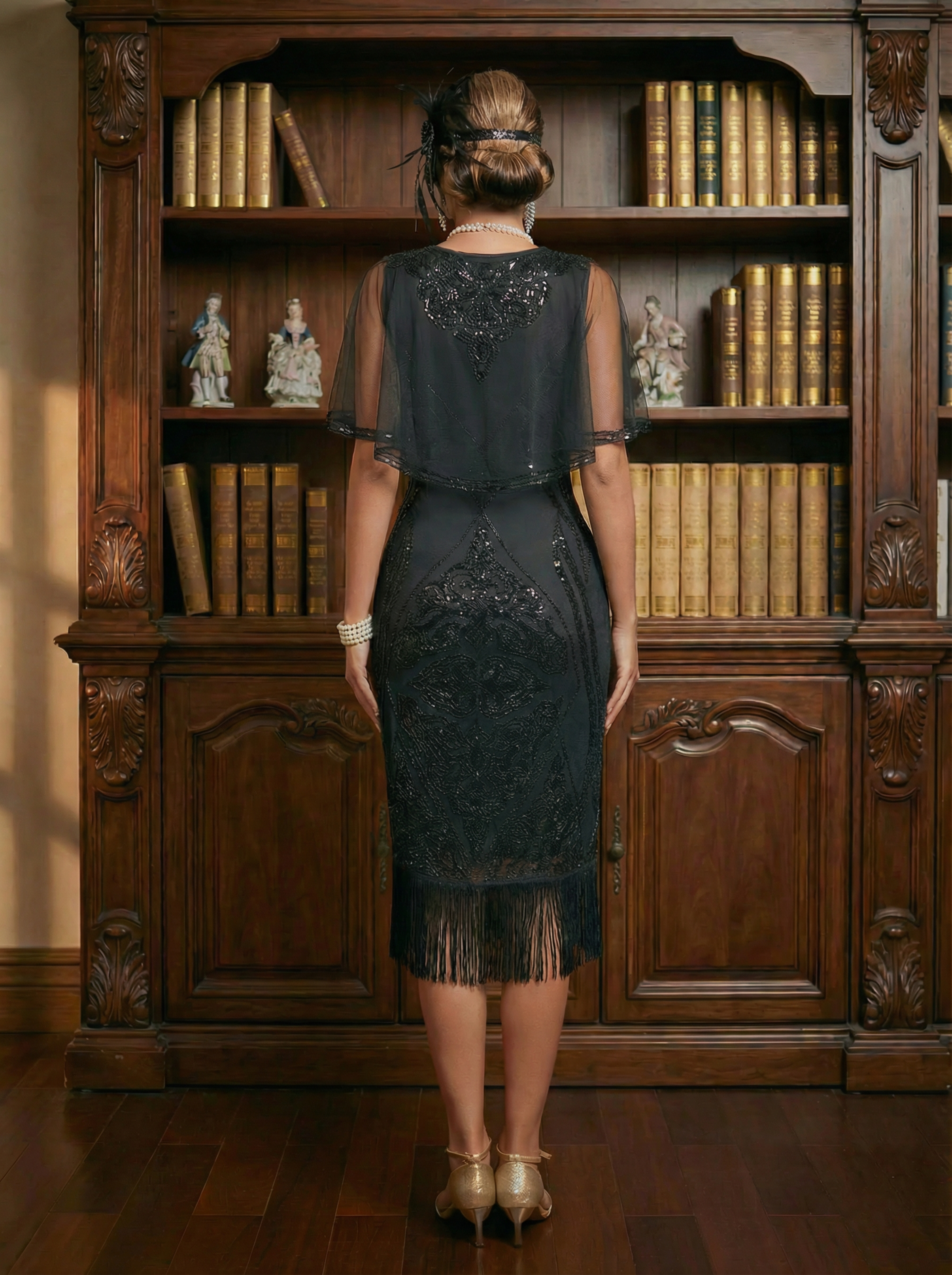 Vintage Black Midi Party Dress with Ruffle Details