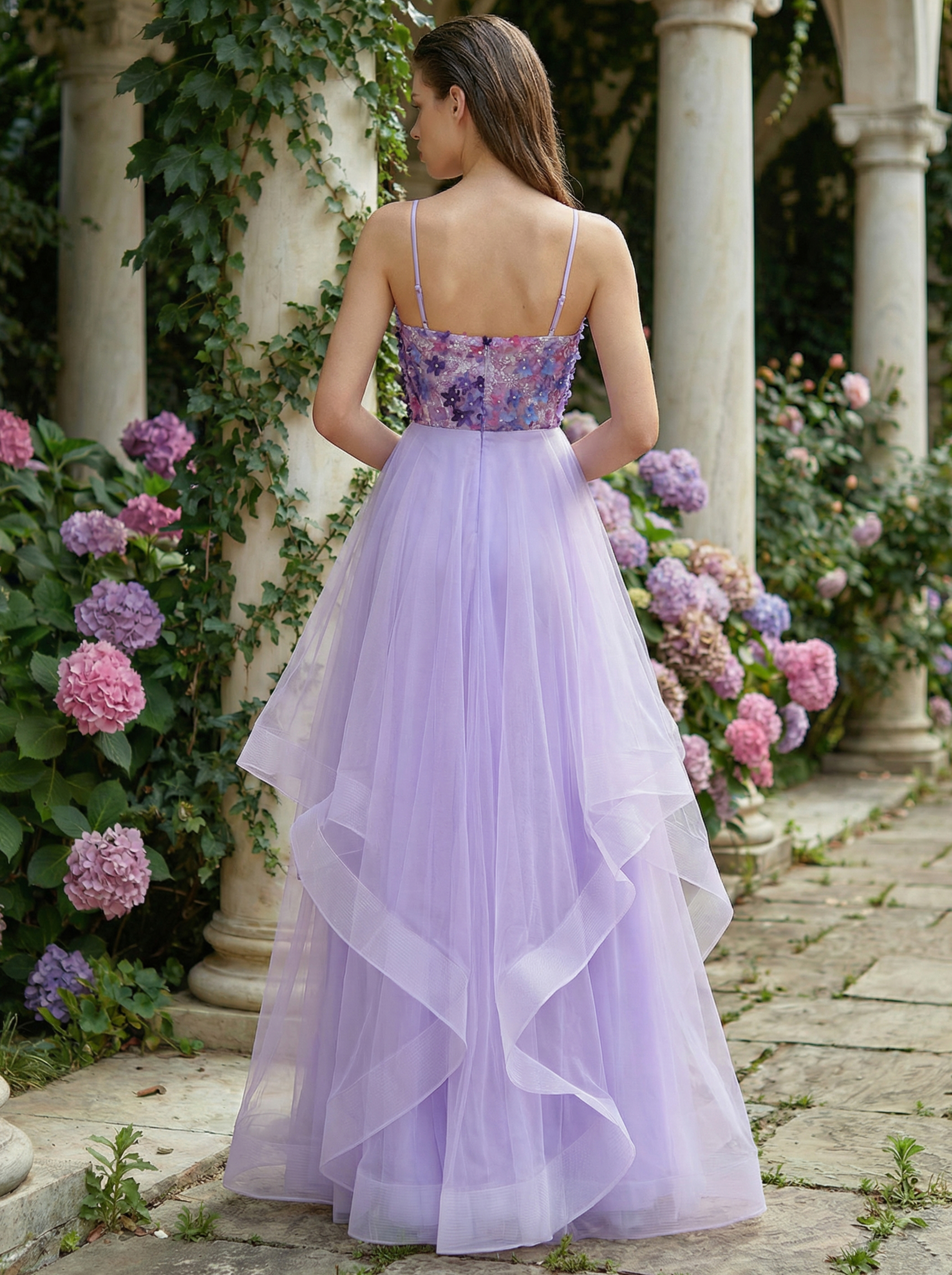 Colorful Spaghetti-Strap Prom Dress with Multi-Layered Tulle Skirt