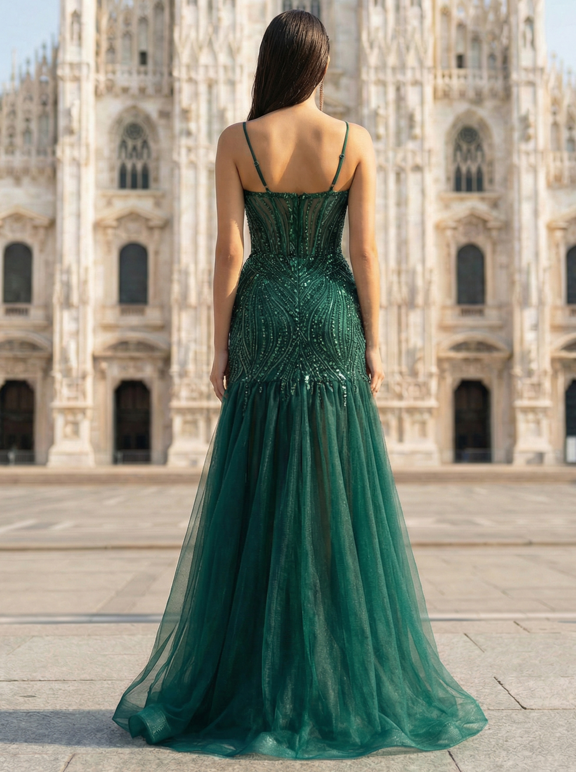 Elegant Green Sheer Mermaid Gown with Intricate Beading and a Seductive Slit