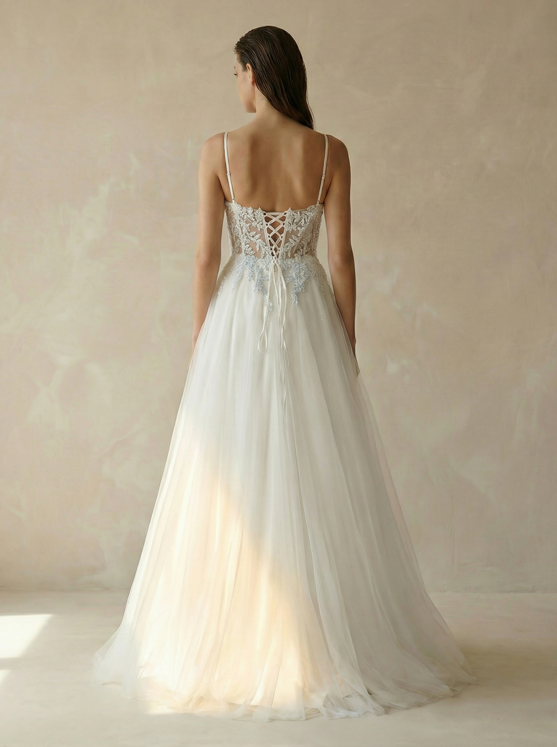 Vintage Square Neck Tulle A-Line Wedding Dress with Lace Appliqu?s