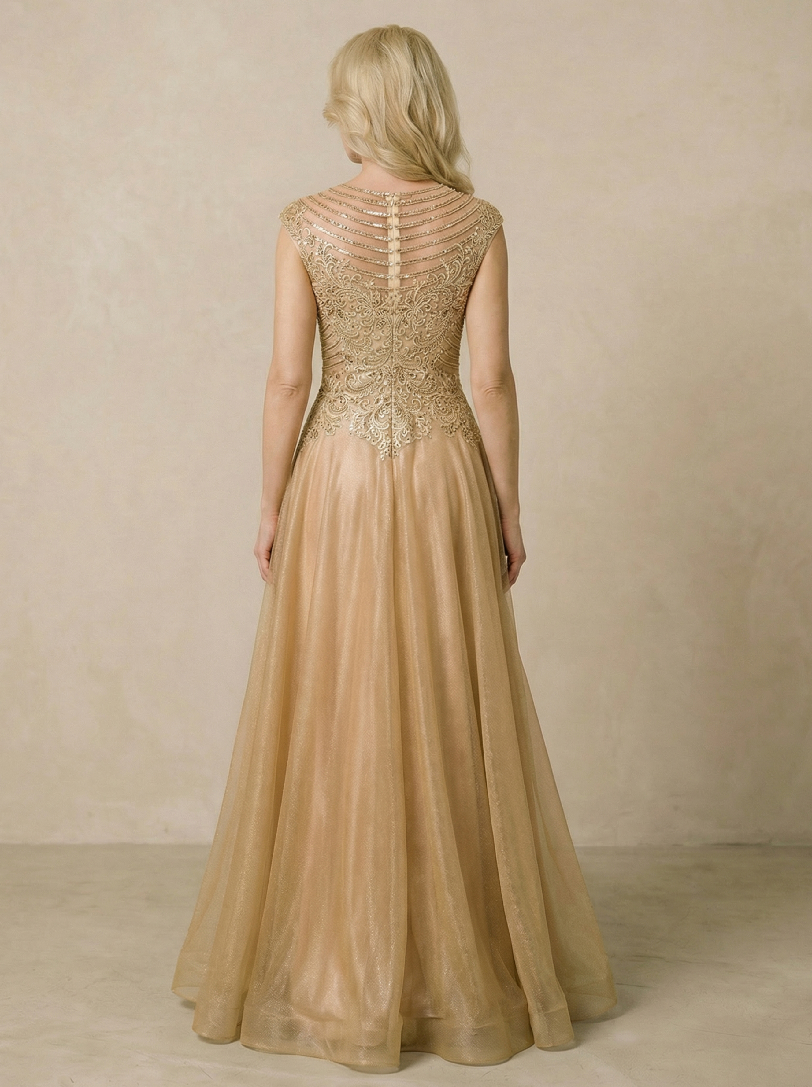 Golden Maxi A-line Temperament Mother of the Bride Dress