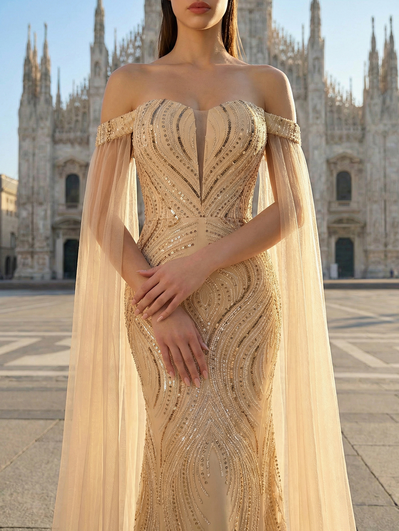 Luxury Elegant Off The Shoulder Tulle Beading Formal Evening Gown