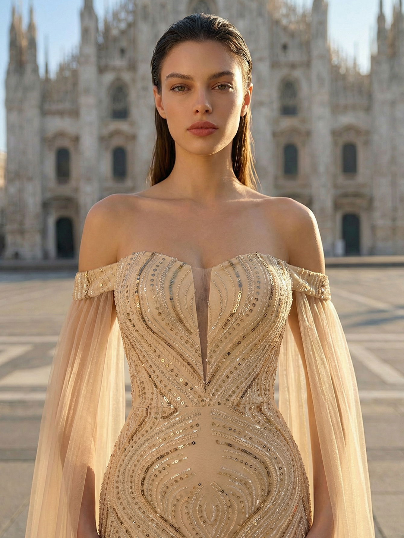 Luxury Elegant Off The Shoulder Tulle Beading Formal Evening Gown