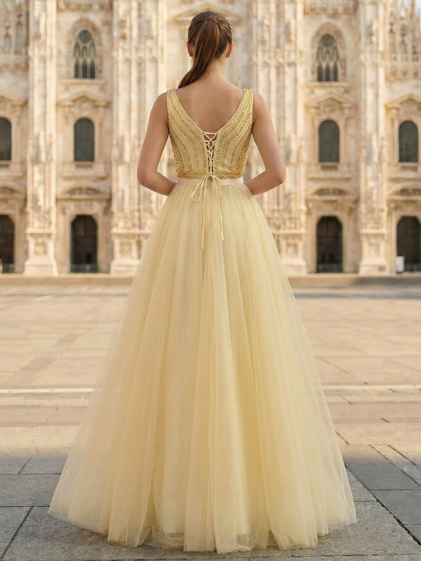 A-line Sweetheart Sleeveless Tulle Long Prom Dress with Beading