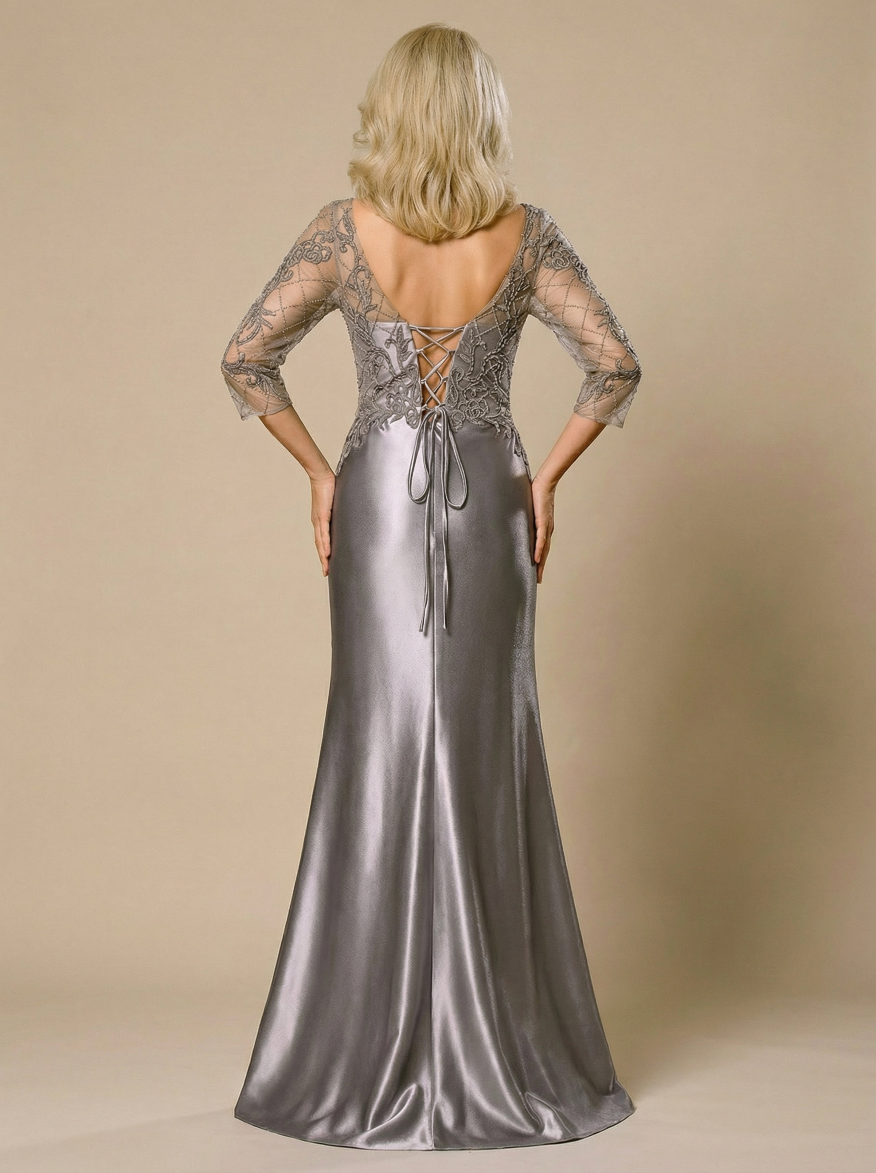 Elegant Silver Maxi Hip-hugging Mother of the Bride Dress