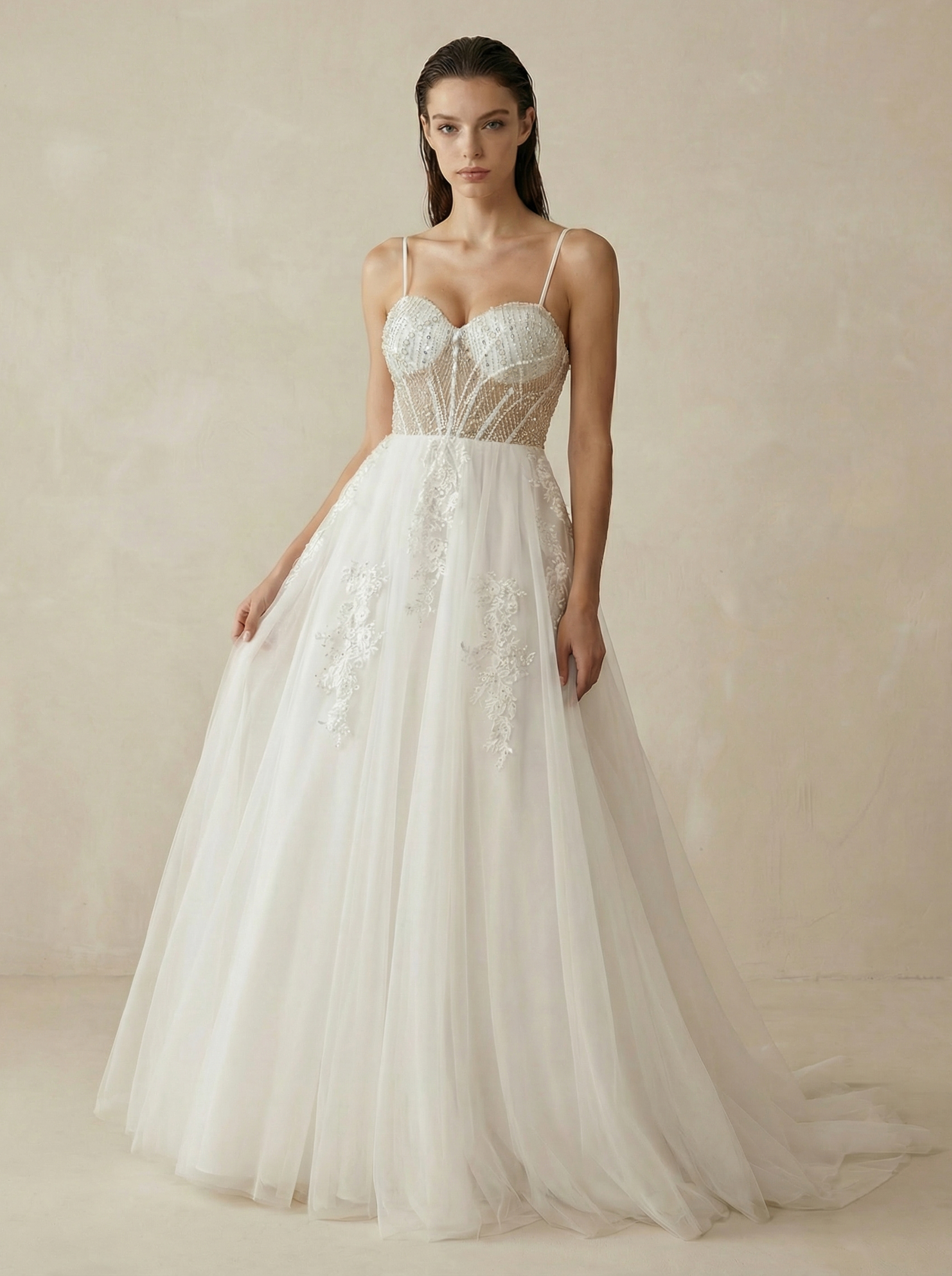 Shimmering Beaded Sweetheart Tulle A-Line Wedding Dress