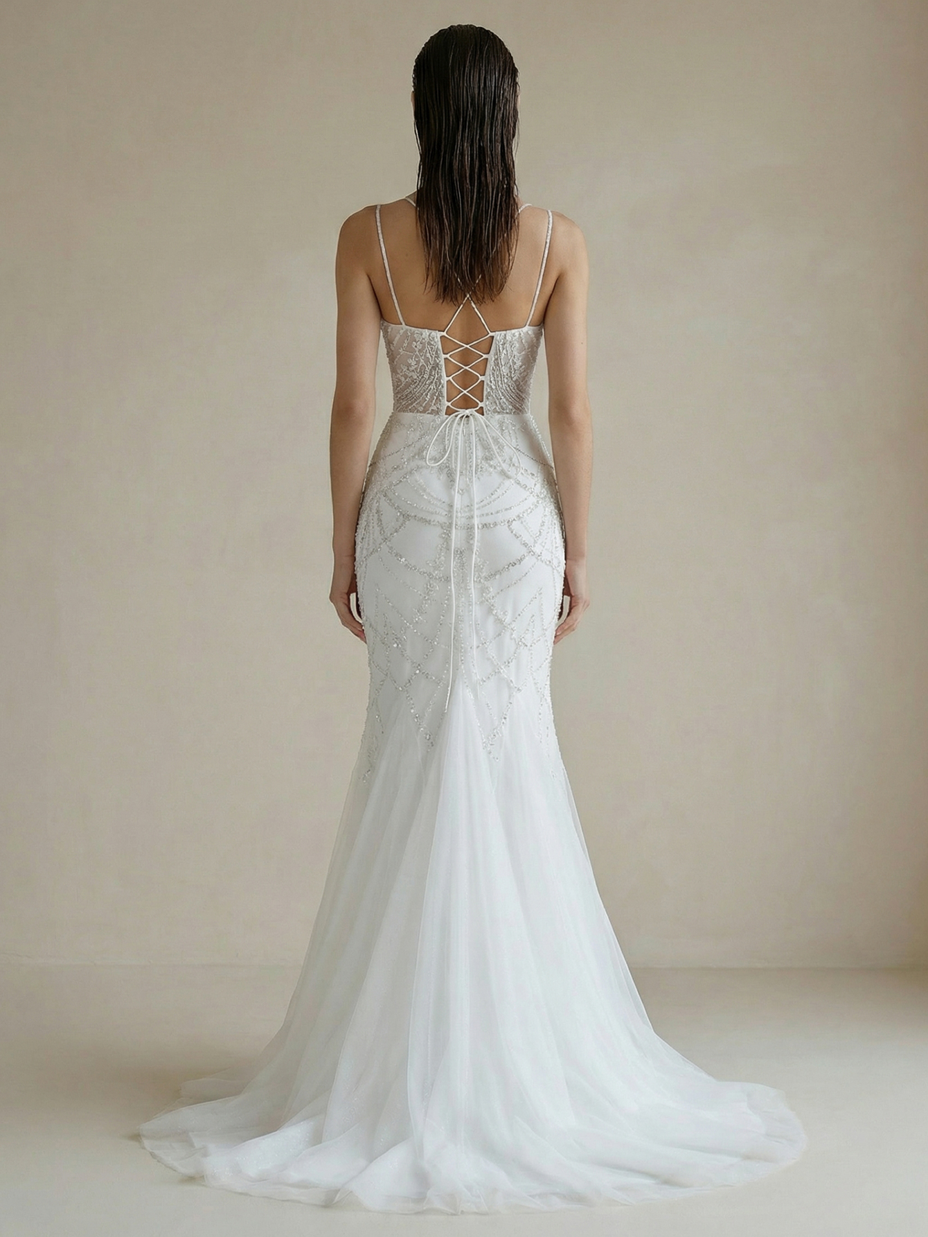 Mermaid V Neck Wedding Dress with Beading