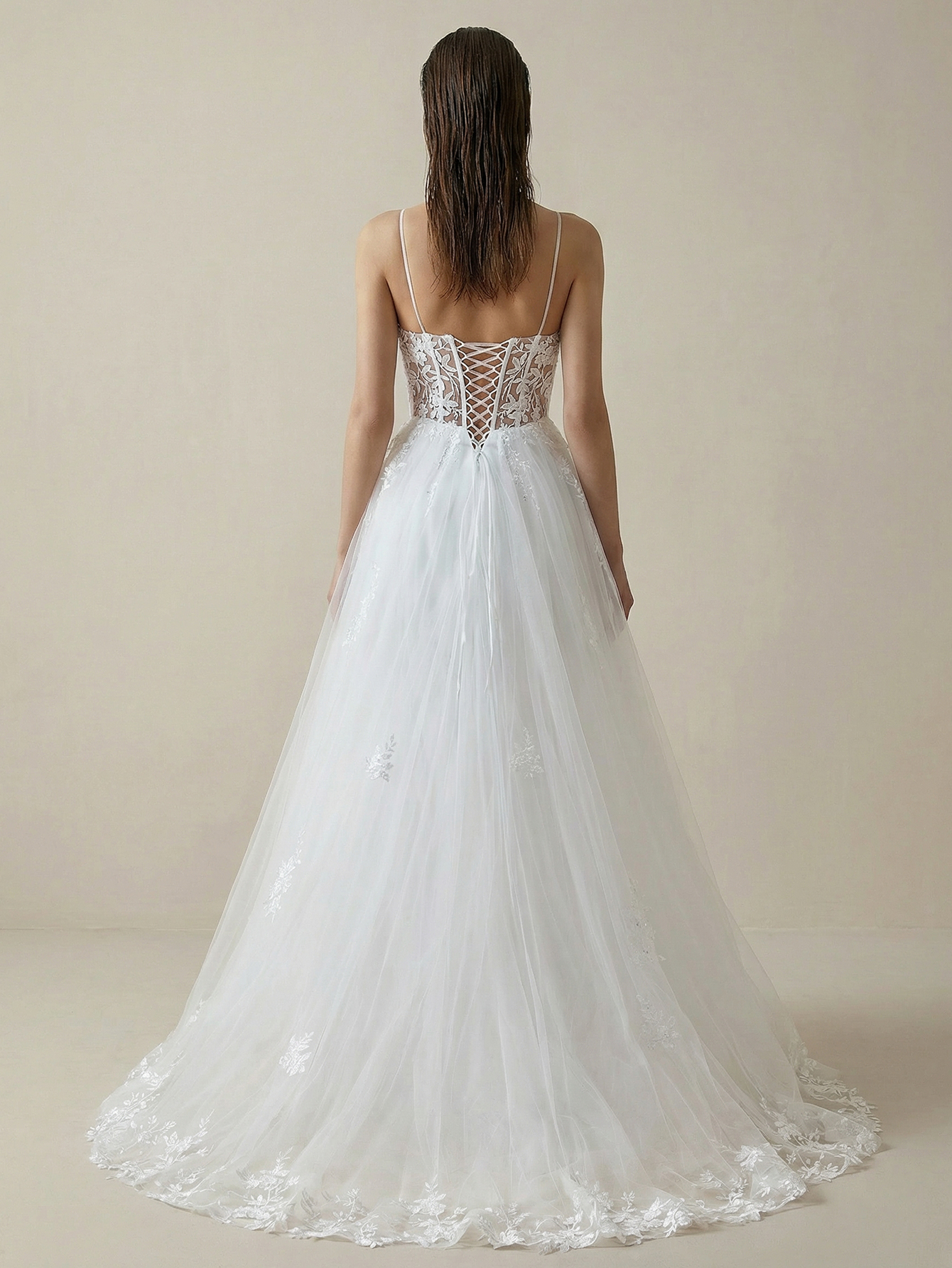 A Line Long Wedding Dress with Appliqued