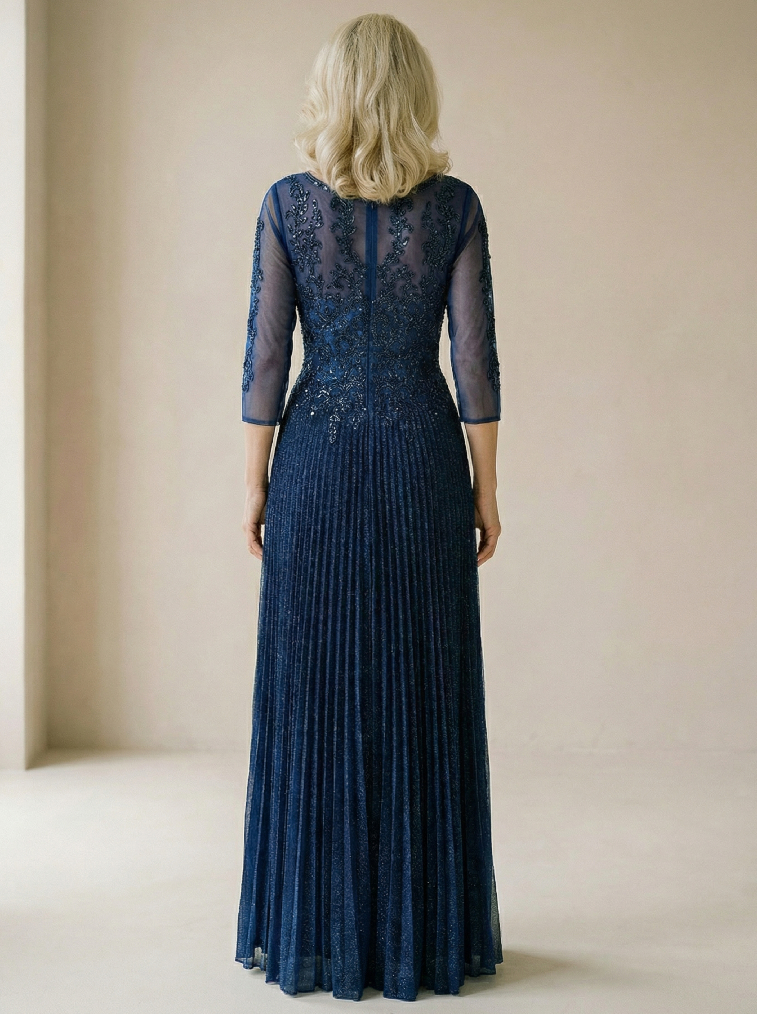 Beautiful Navy Sequin V-Neck Mermaid Prom Dress