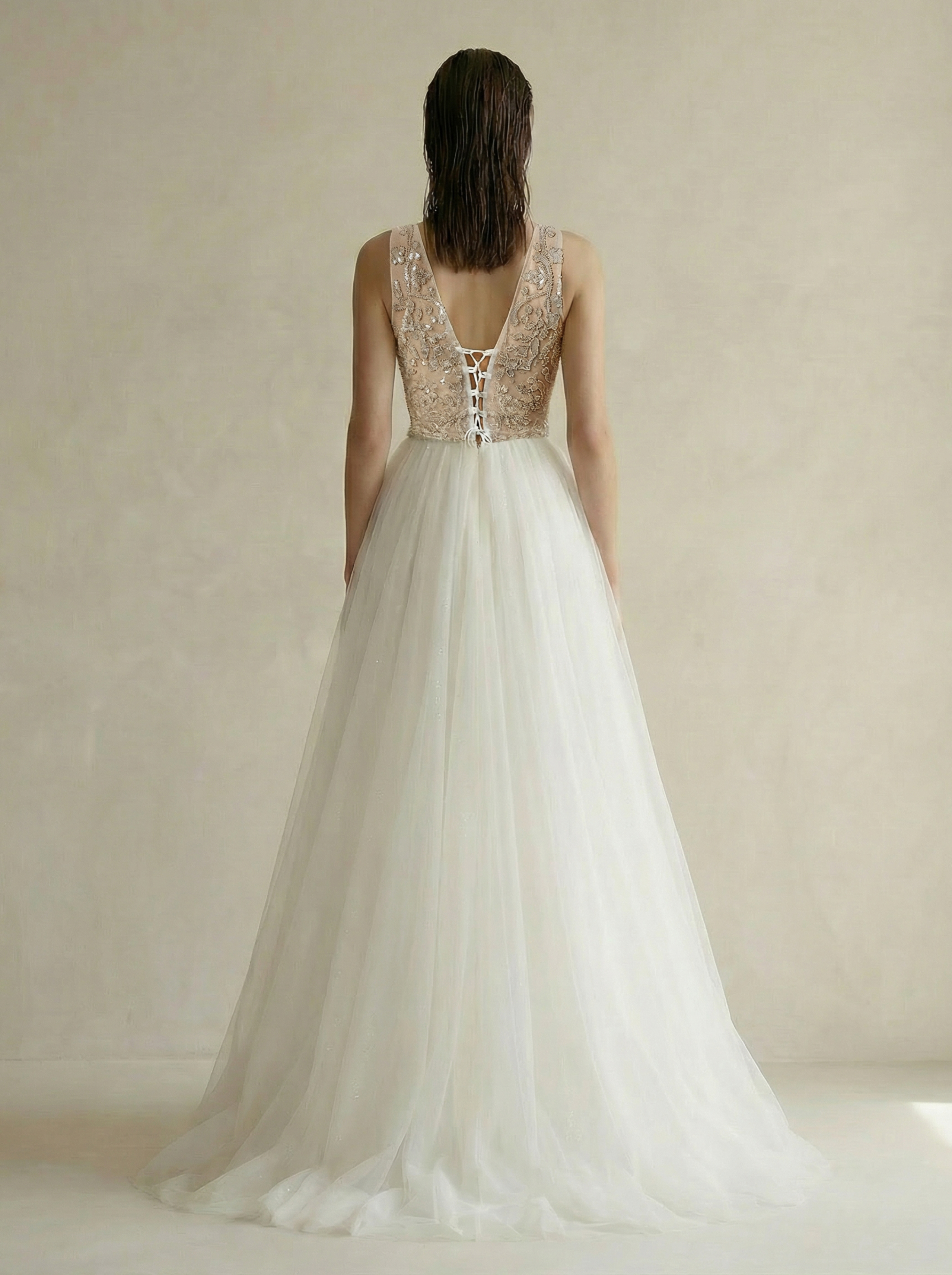 Classic Round Neck Tulle Ball Gown with Lace Flowers