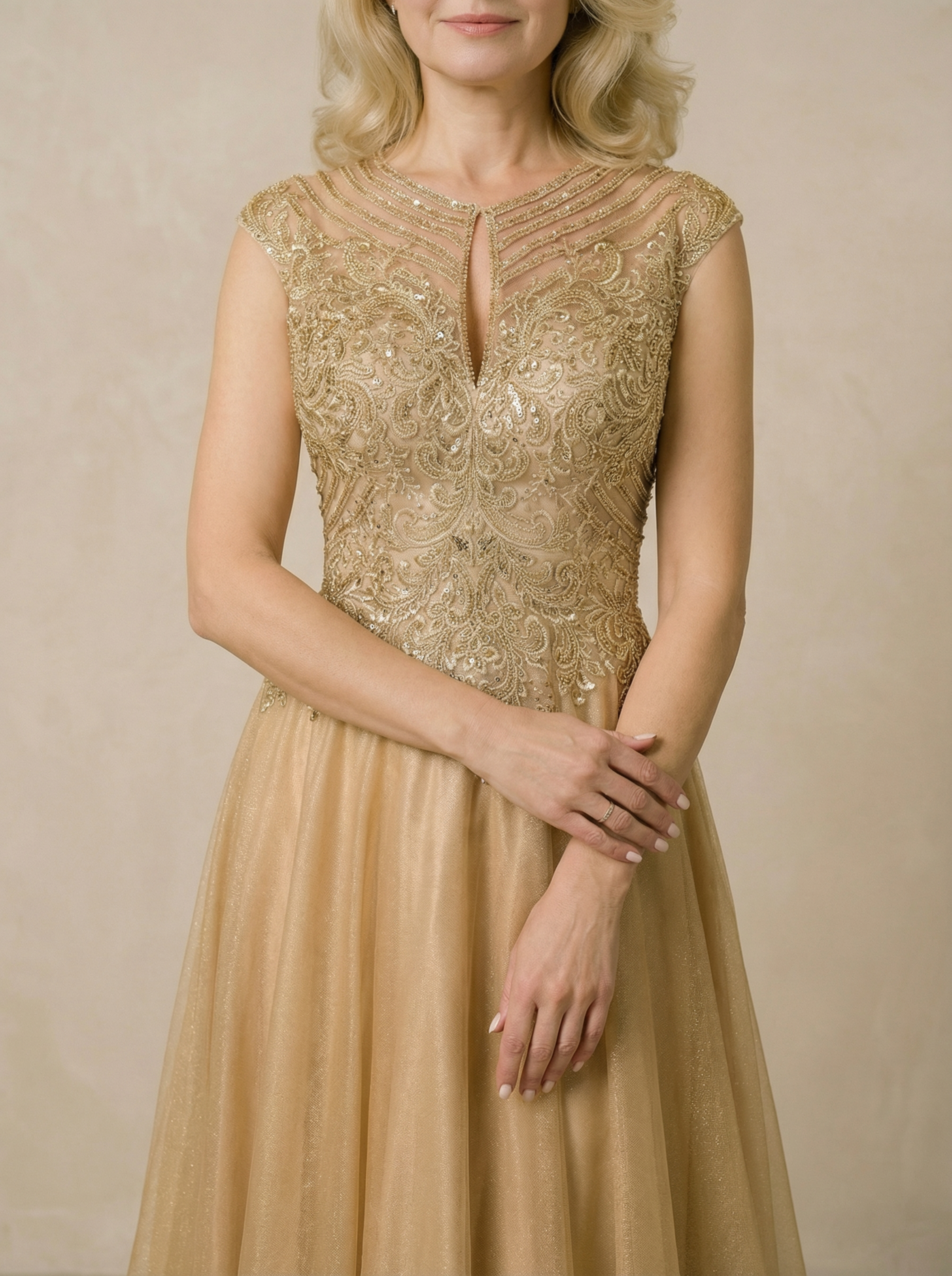 Golden Maxi A-line Temperament Mother of the Bride Dress