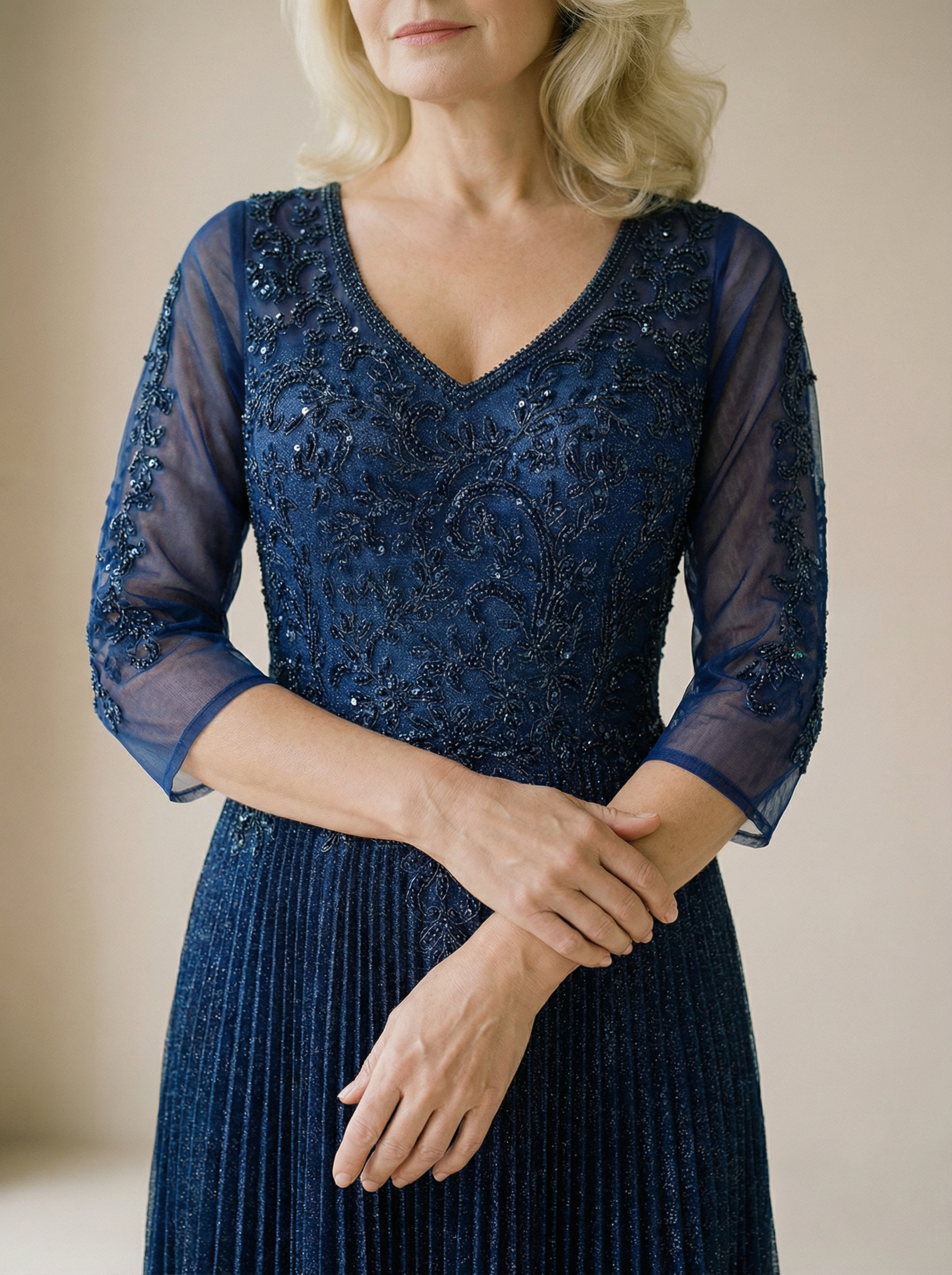 Beautiful Navy Sequin V-Neck Mermaid Prom Dress