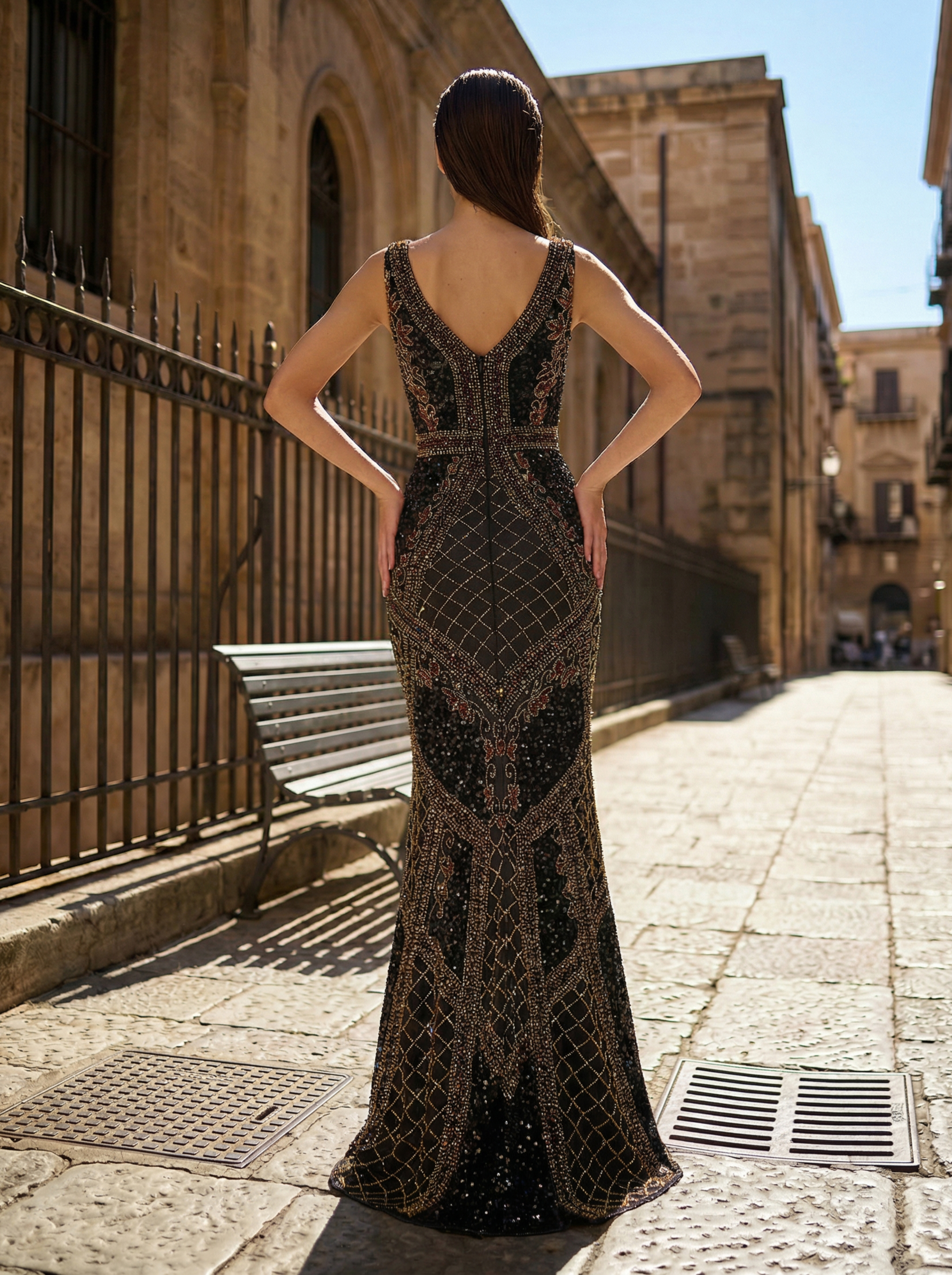 Elegant V Neck Prom Dress Fully Beaded Mermaid Formal Dress