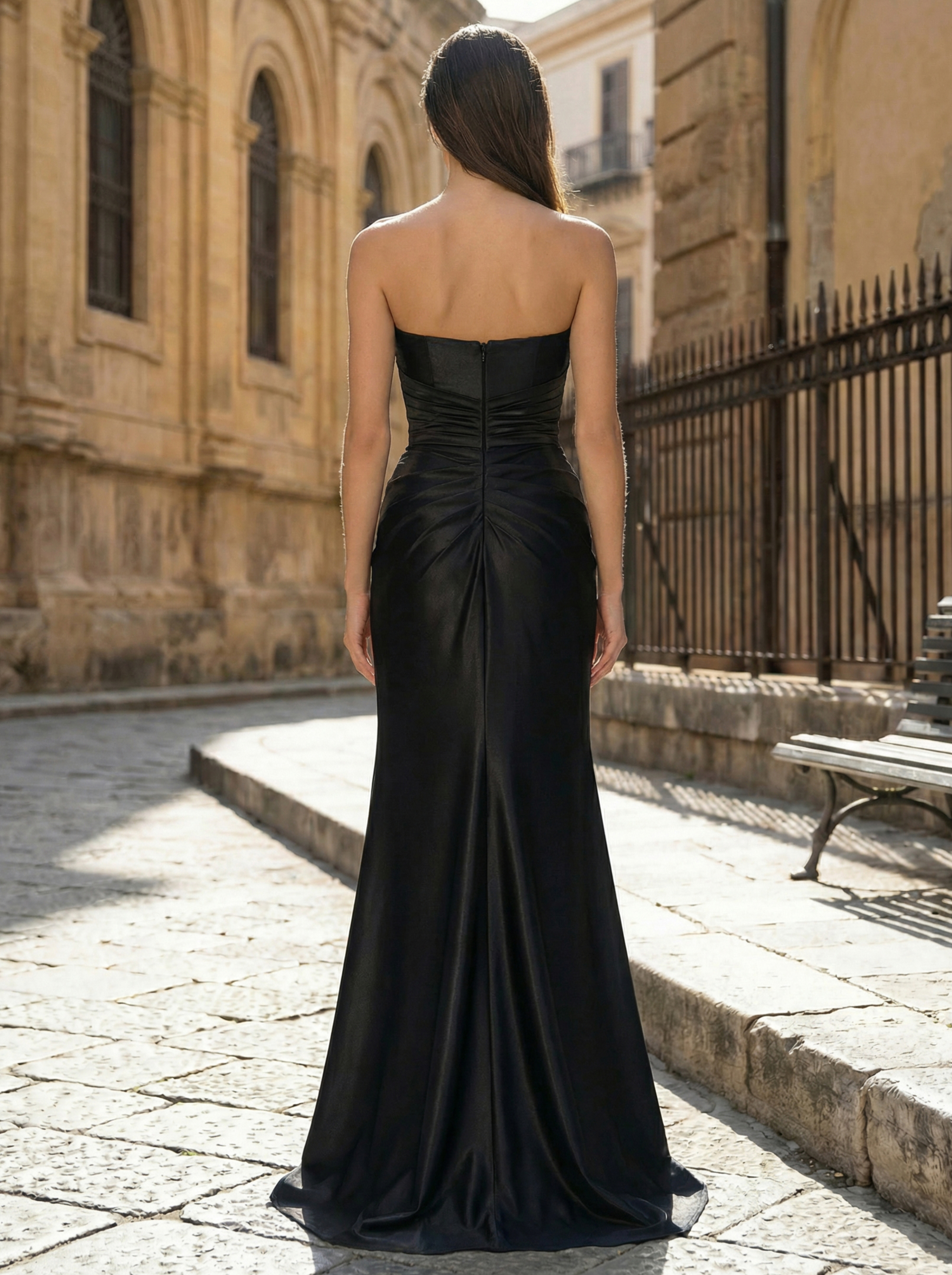 Statement Gown Featuring Metallic Sequins and Dynamic Draped Details
