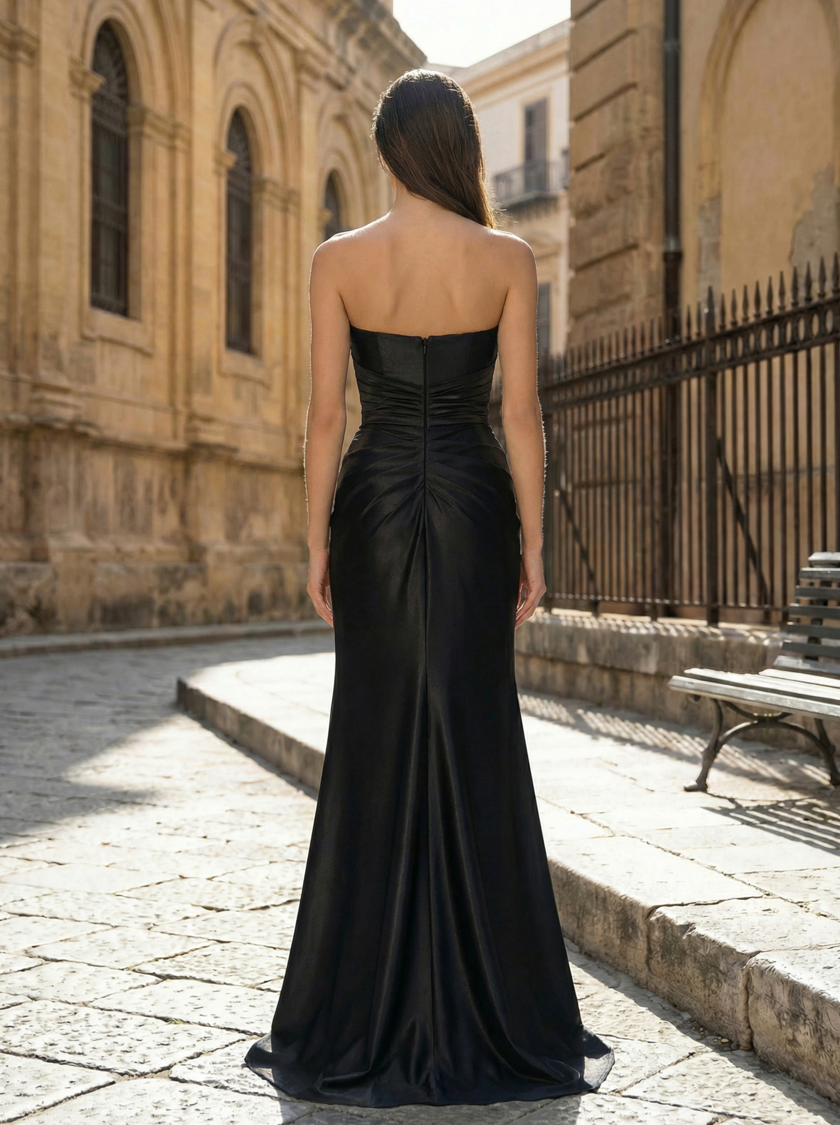 Elegant Mermaid Gown with Beaded Asymmetrical Panels and High Slit