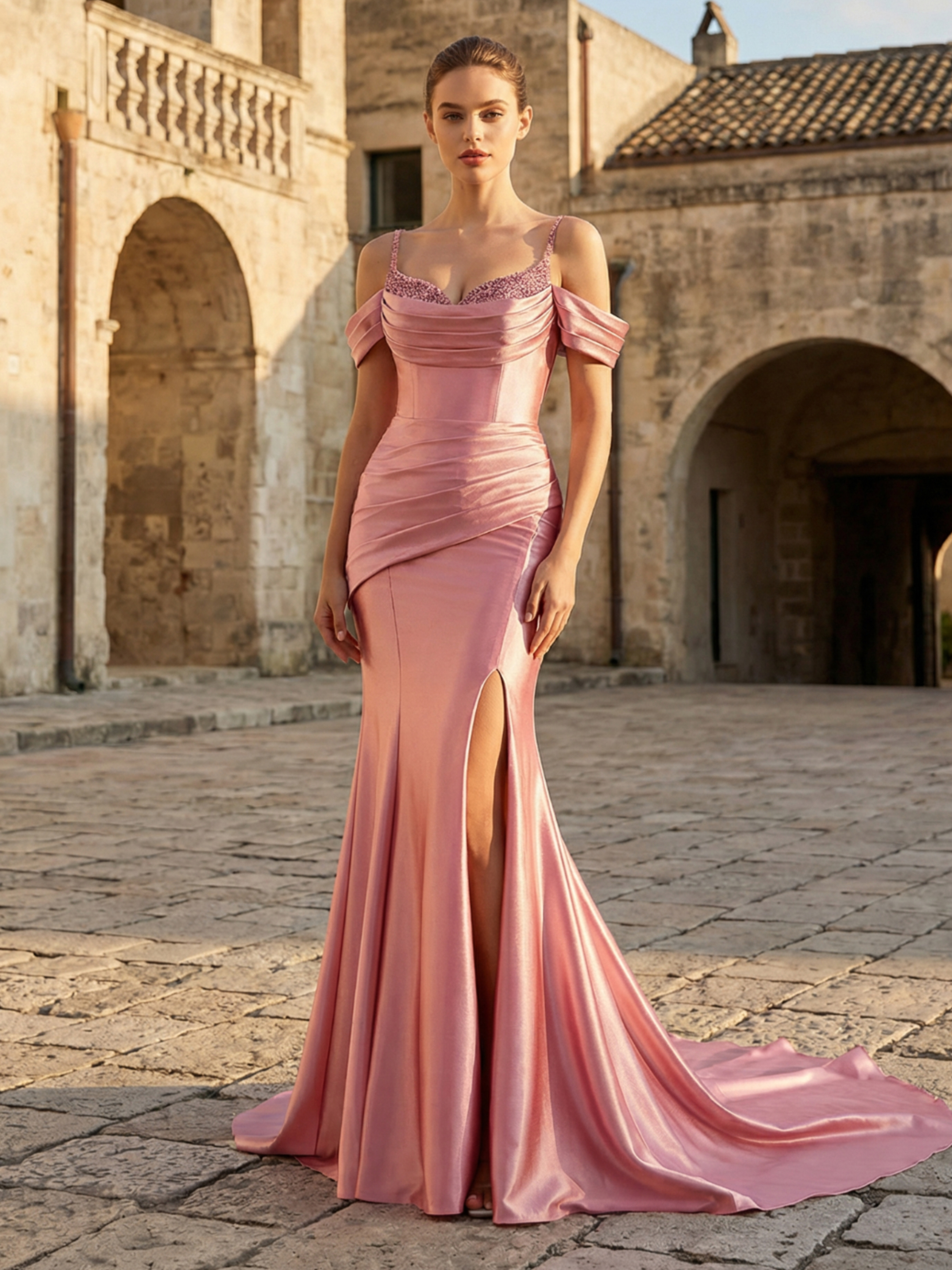 Gorgeous 3D Blush Flower Embroidered Mesh Mermaid Prom Dress in Blush - Elegant Formal Dress