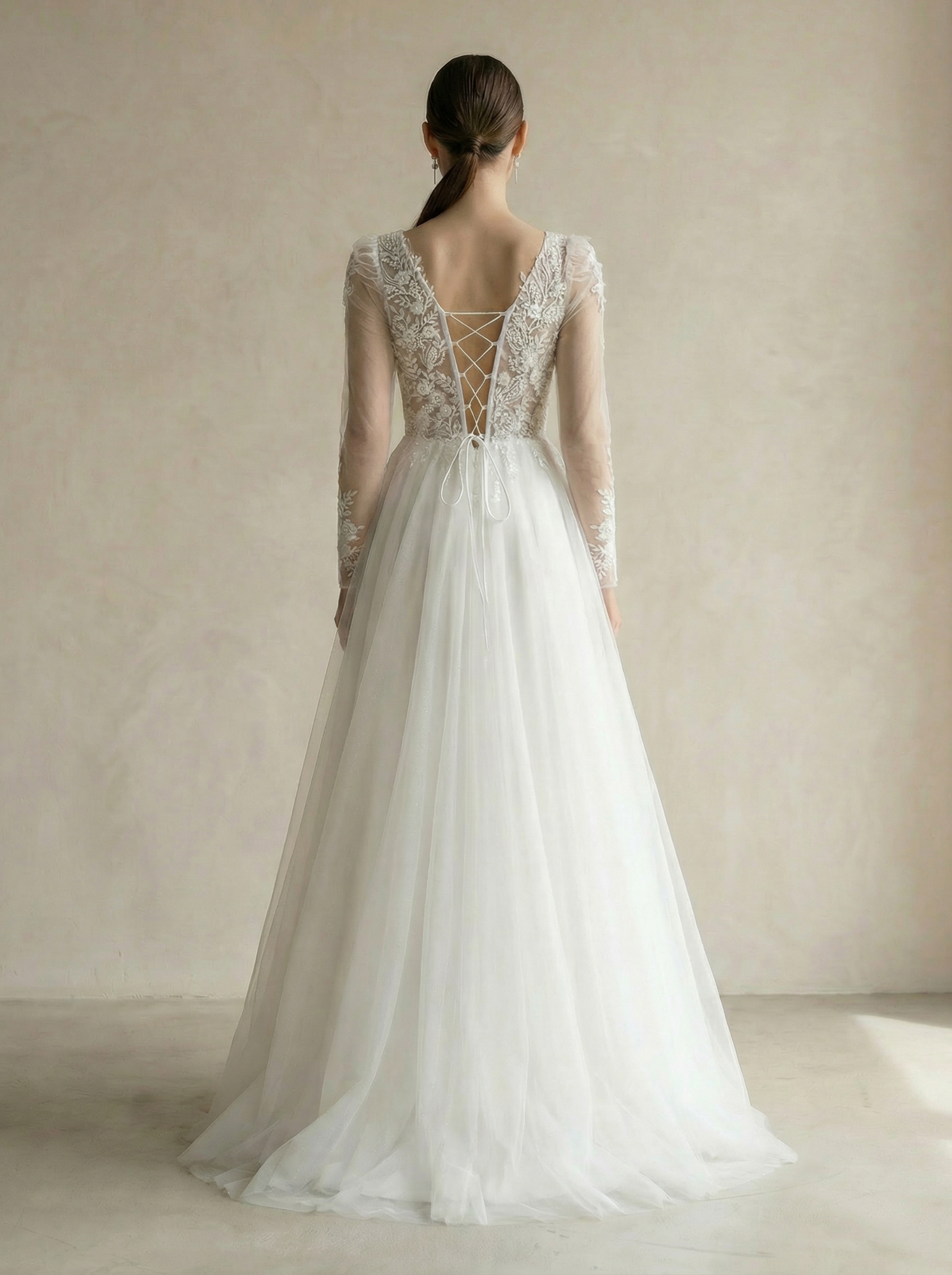 Elegant Beaded A-Line Wedding Dress with Long Sleeves