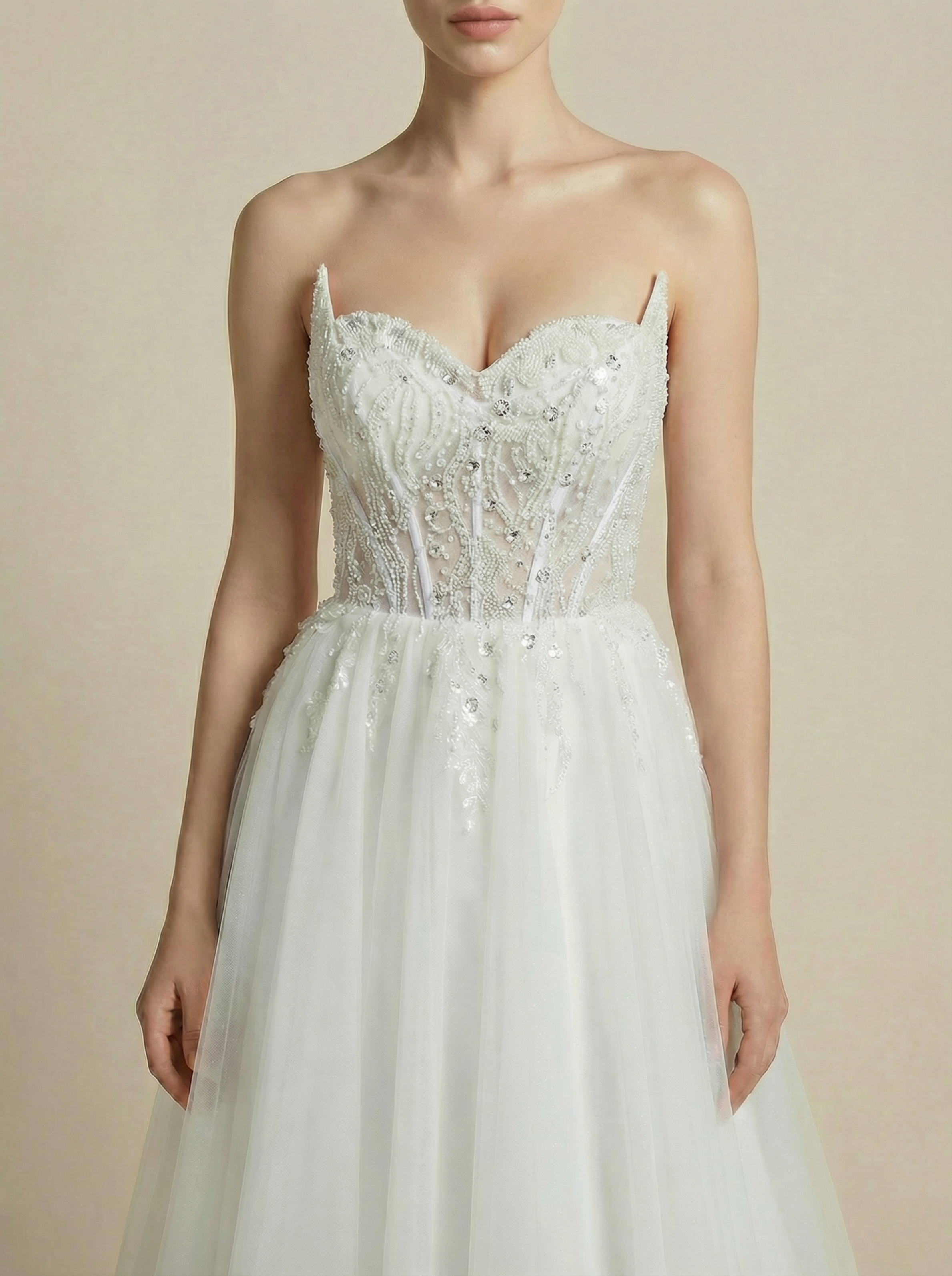 A-Line Tulle Embroidered Wedding Dress with Elegant Train