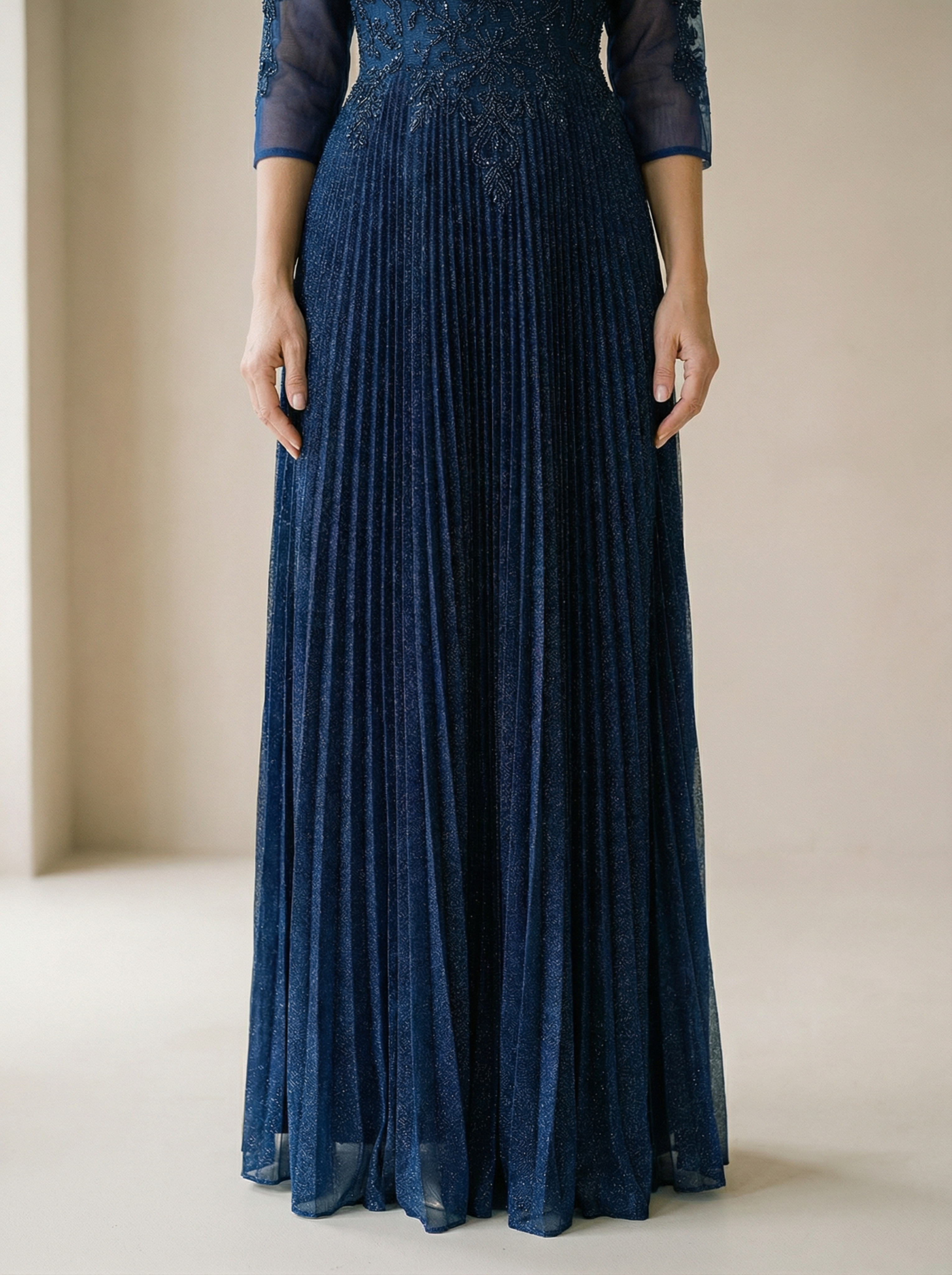 Beautiful Navy Sequin V-Neck Mermaid Prom Dress