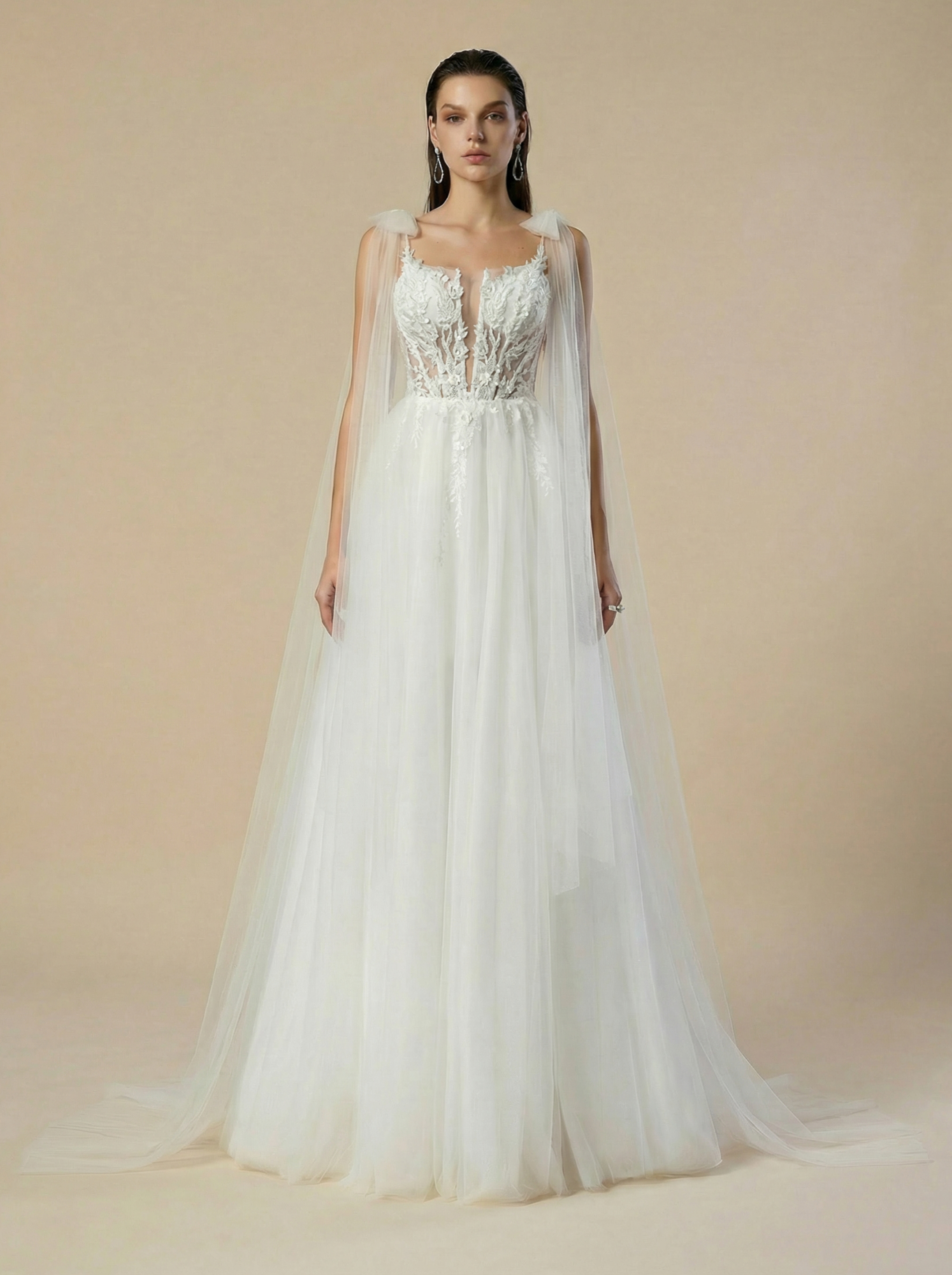 Fairy Tulle A-Line Wedding Dress with Lace Appliqu? & Bowknot