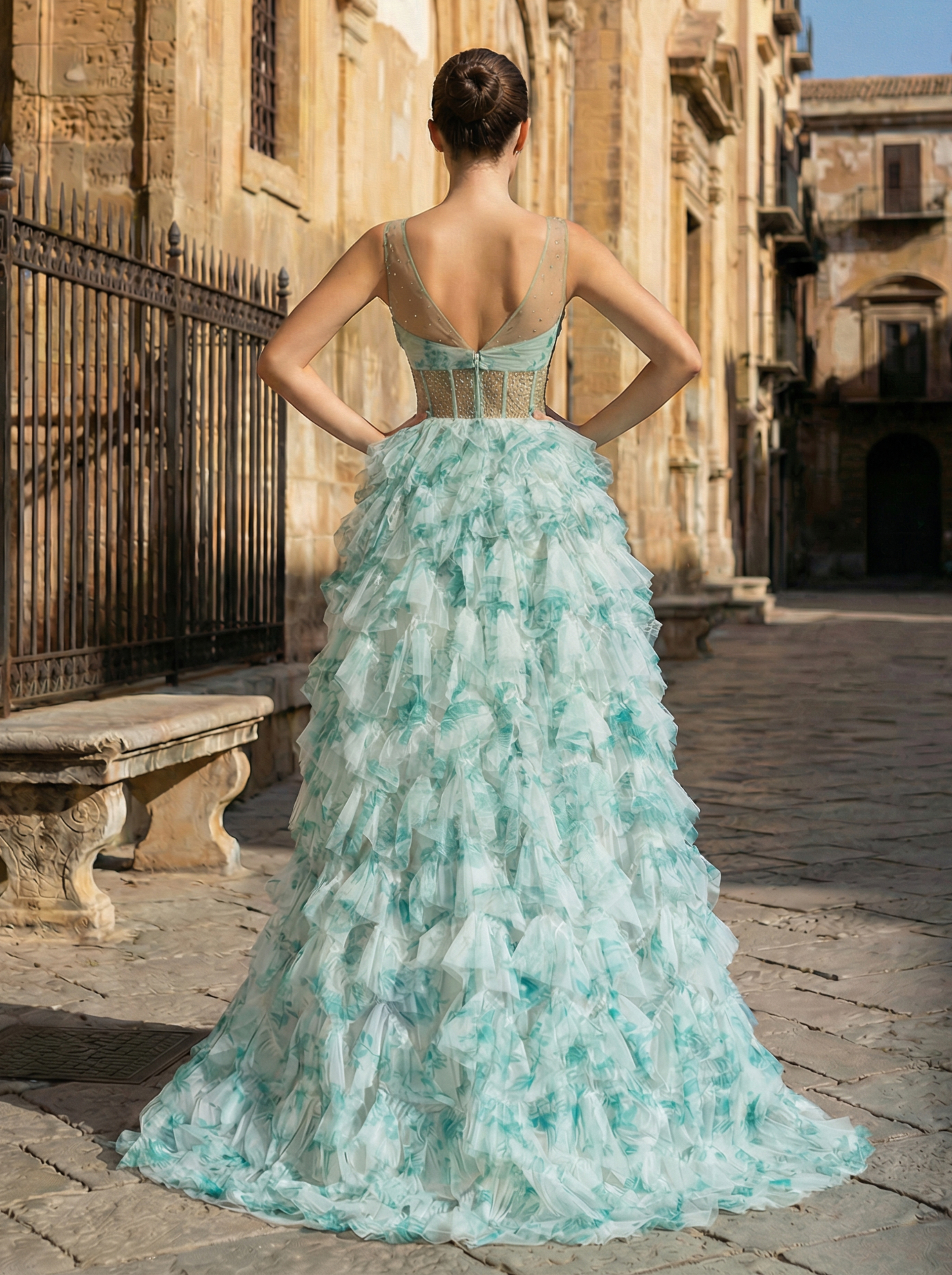 Green Chiffon A-Line Prom Dress