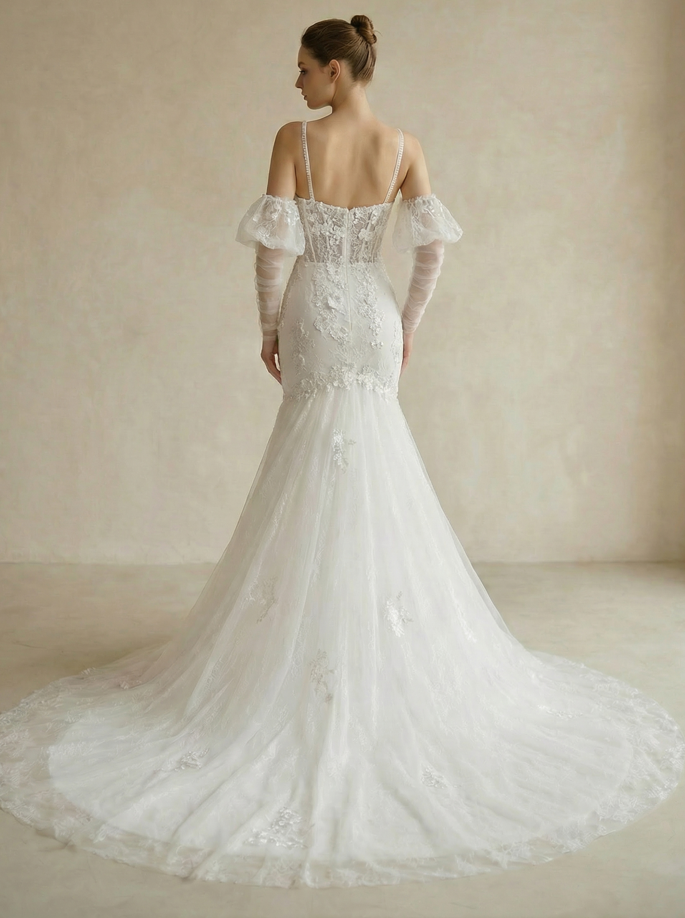 Elegant Embroidered Crystal-Embellished Tulle Wedding Gown