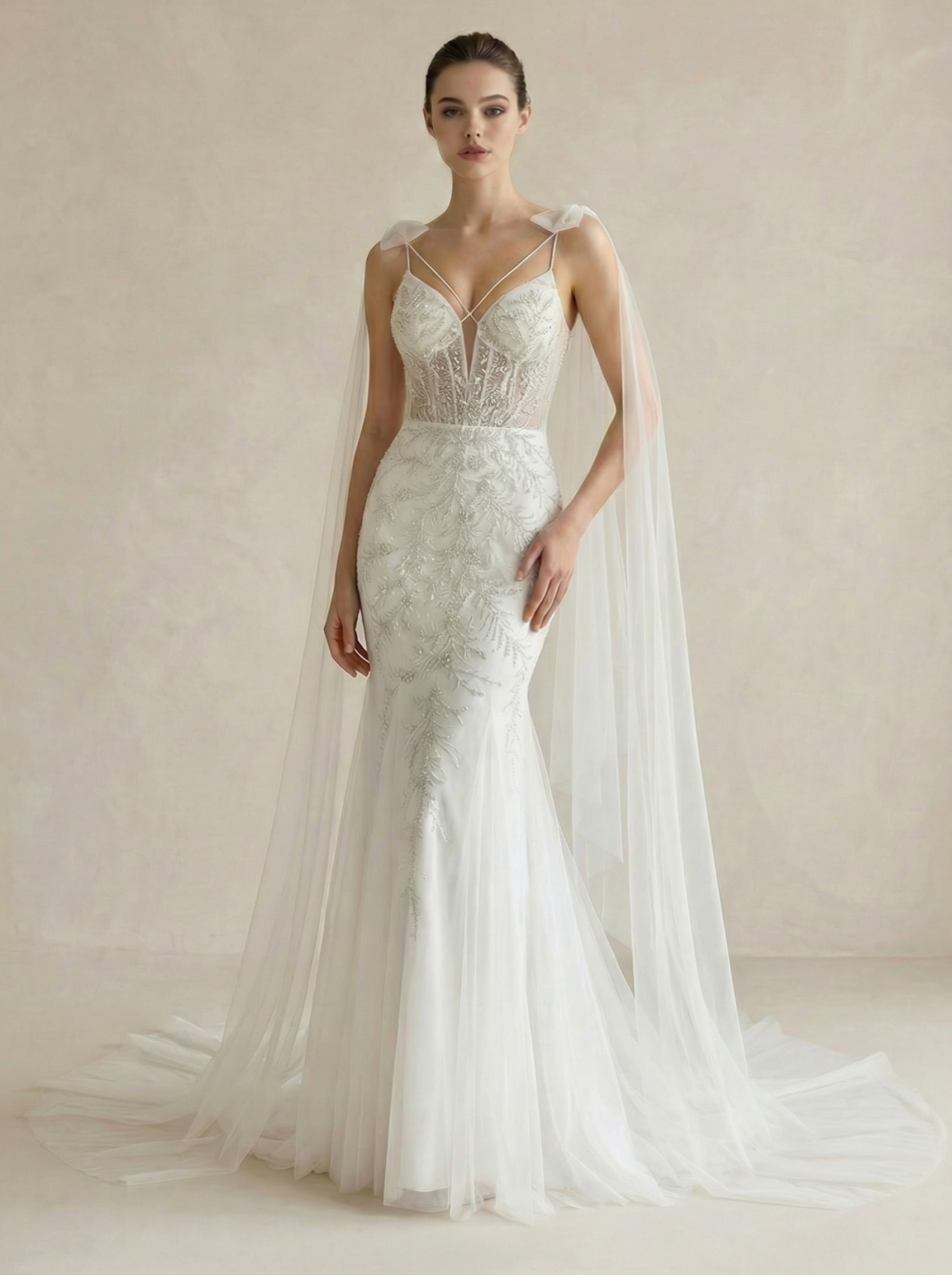Elegant Backless V-Neck Mermaid Wedding Dress