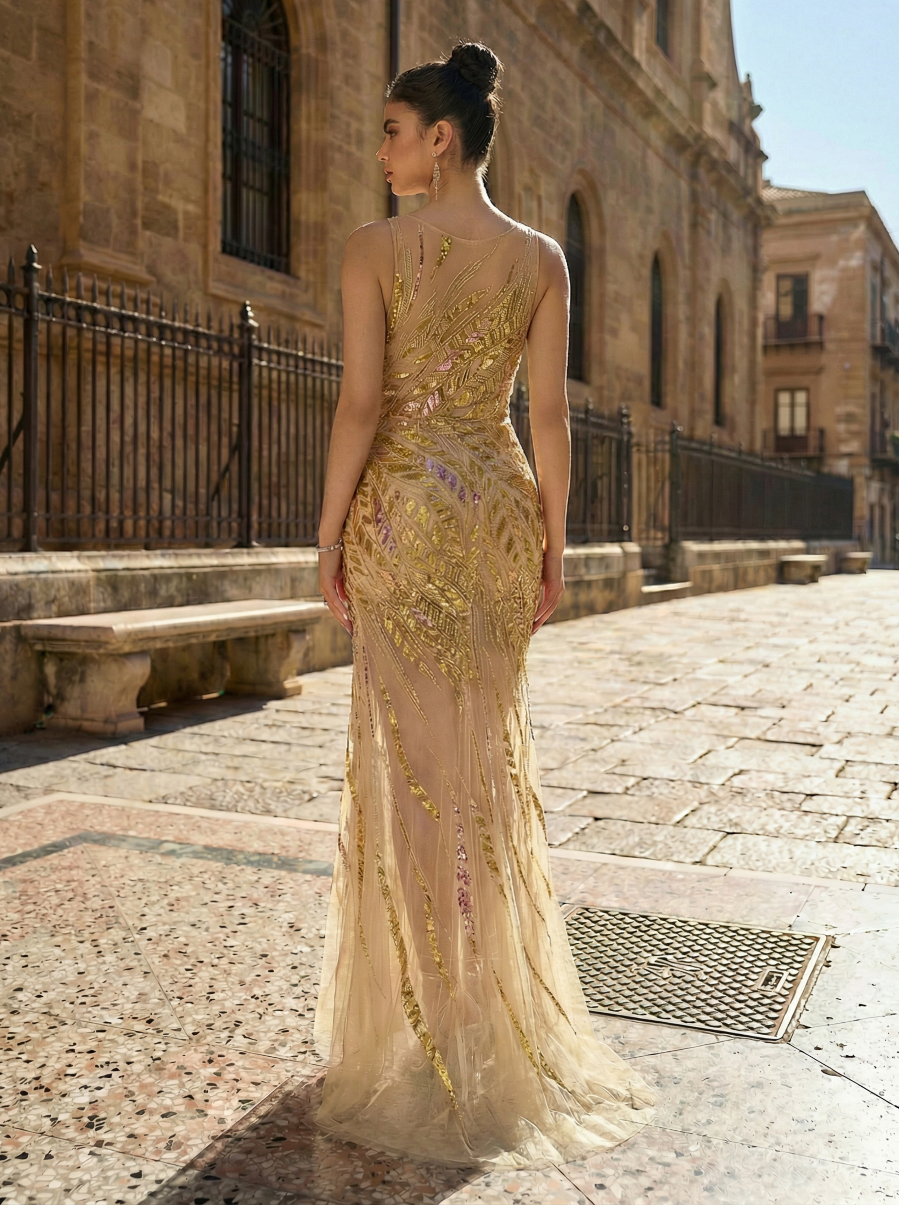 Elegant Golden Satin Mermaid Evening Dress with Beaded Halter Neckline