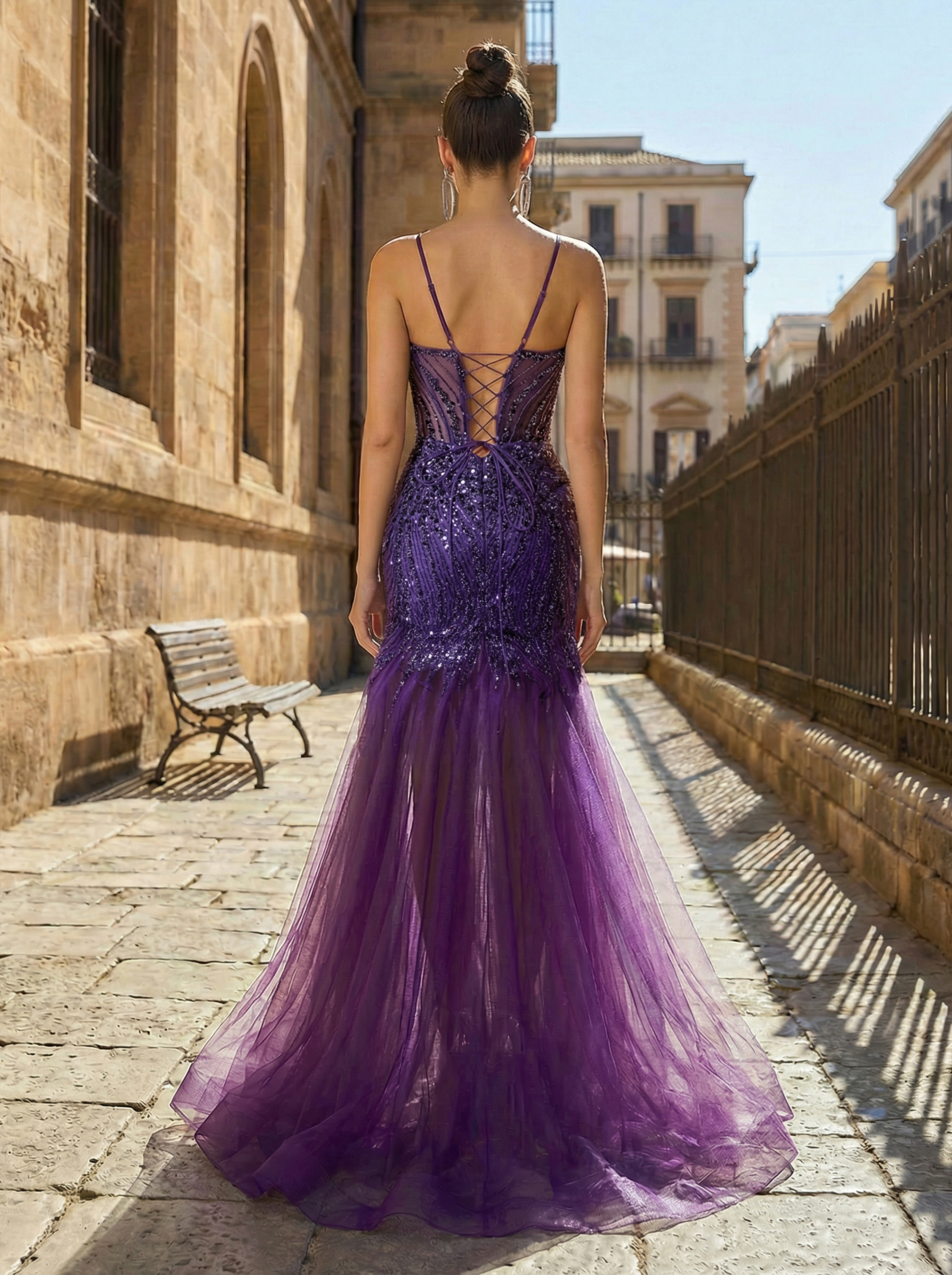 Elegant Grape Beaded Tulle Prom Dress with Off-Shoulder Design