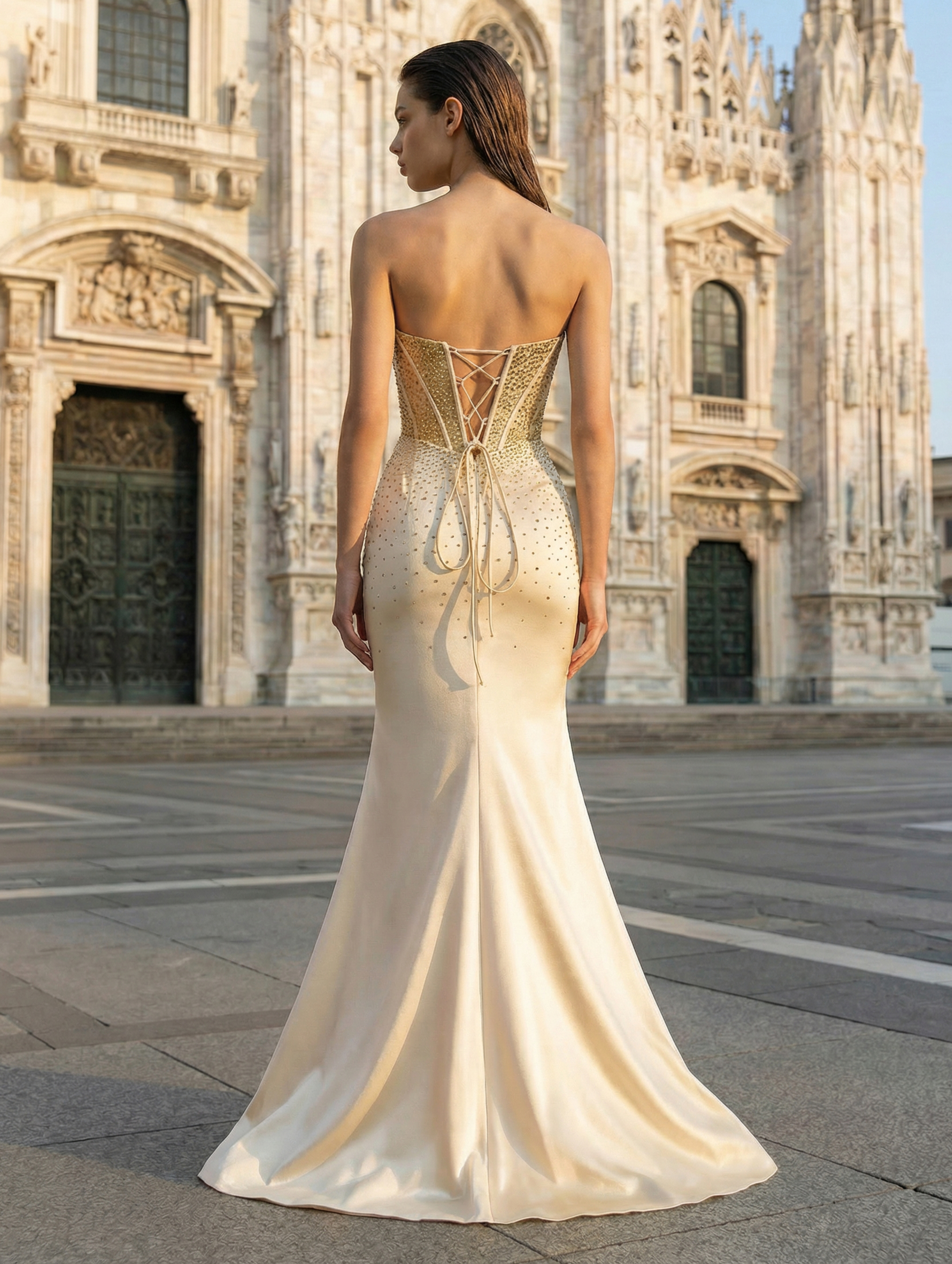 Luxurious Champagne Sequin Mermaid Prom Dress with Beaded Details