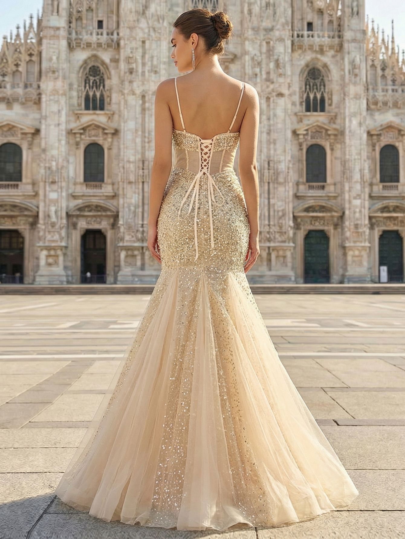 Luxurious Heavily Beaded Mermaid Gown with Hand-Sewn Crystals on Tulle