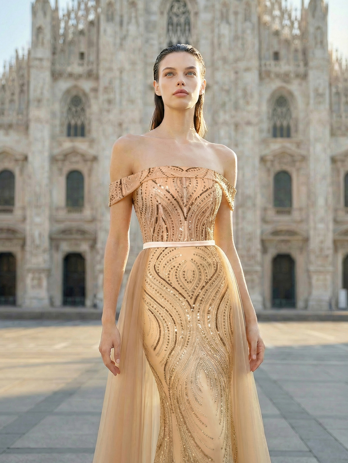 Luxury Elegant Off The Shoulder Tulle Beading Formal Evening Gown