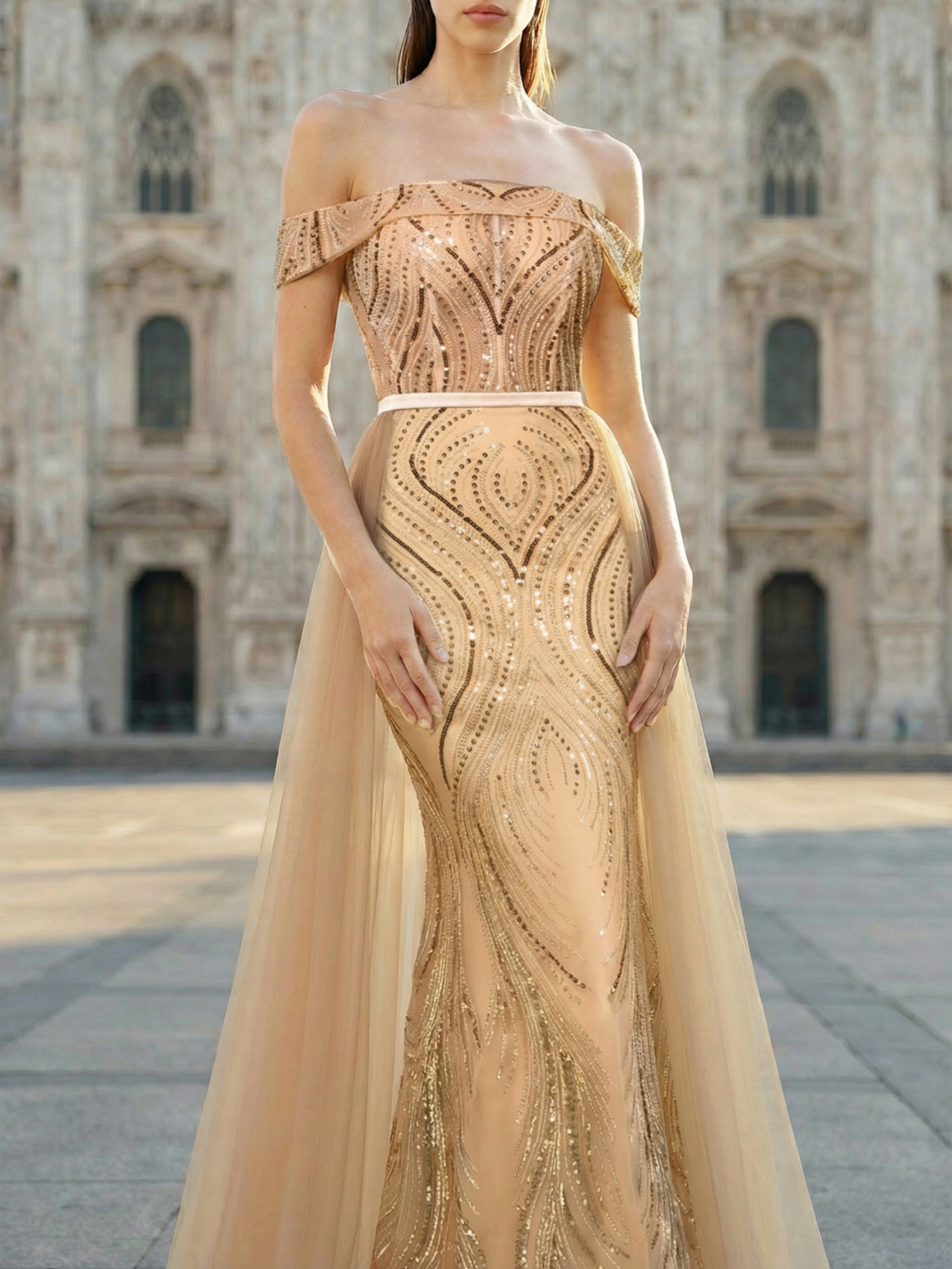 Luxury Elegant Off The Shoulder Tulle Beading Formal Evening Gown