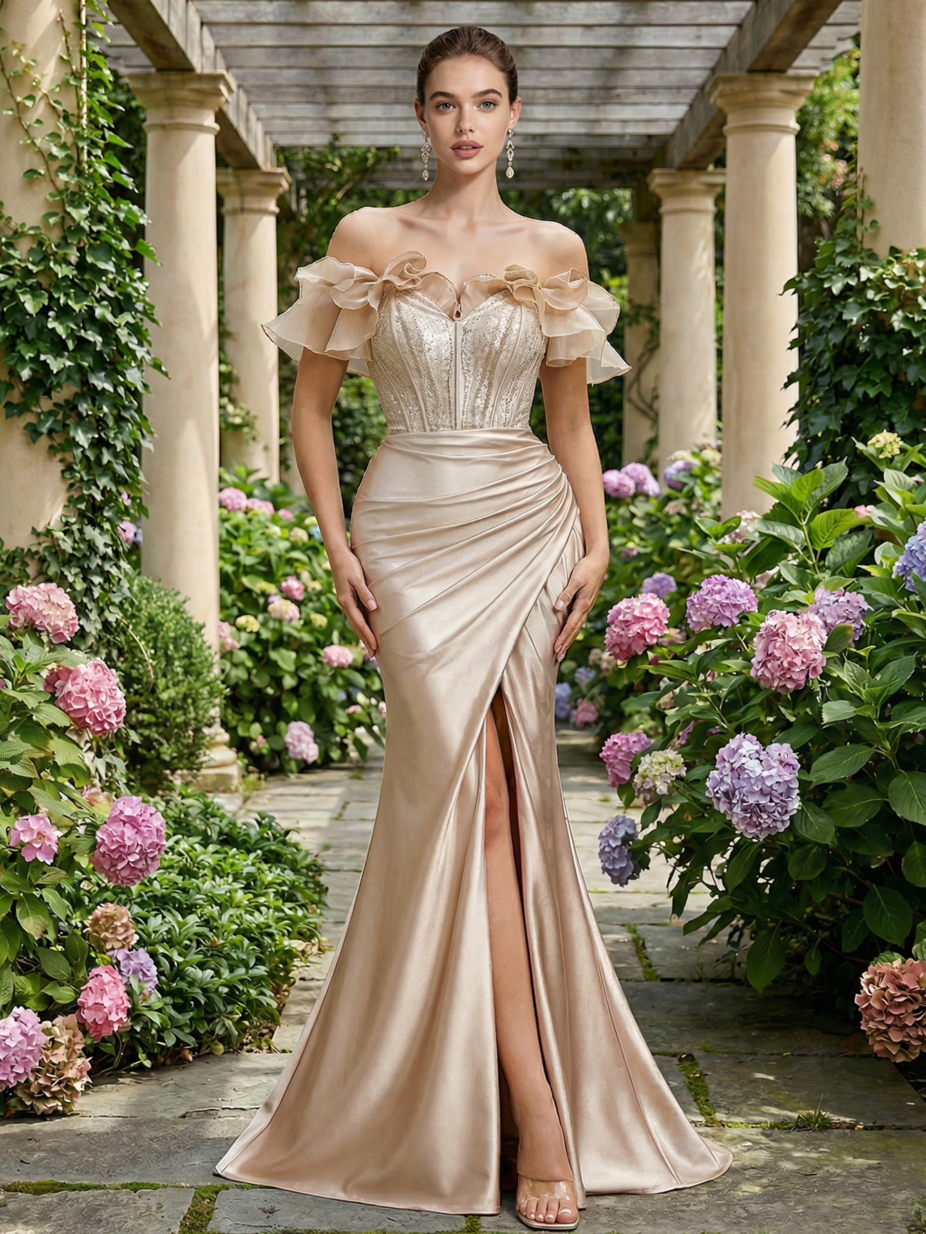 Mermaid Off The Shoulder Sleeveless Long Prom Dress with Slit