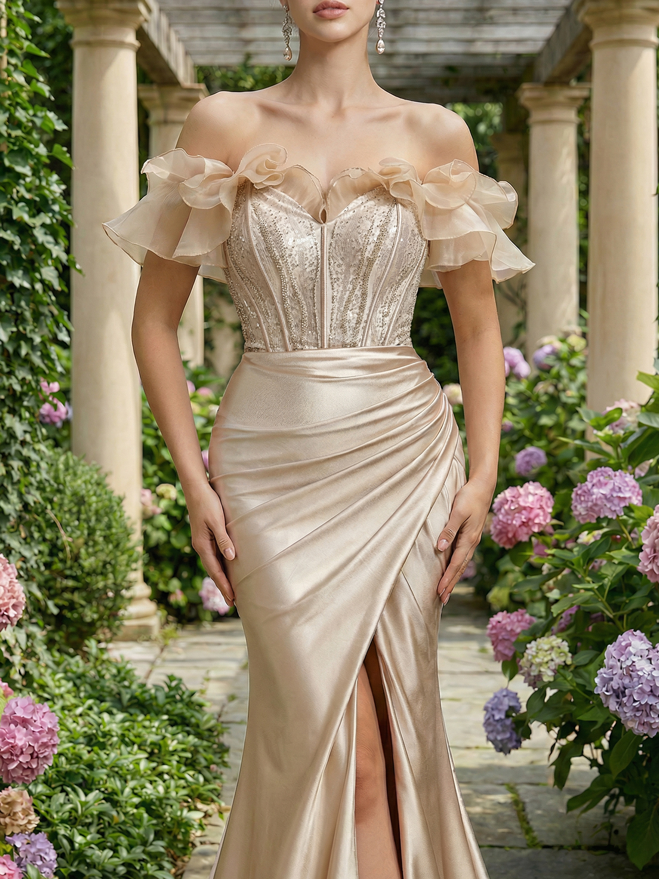 Mermaid Off The Shoulder Sleeveless Long Prom Dress with Slit