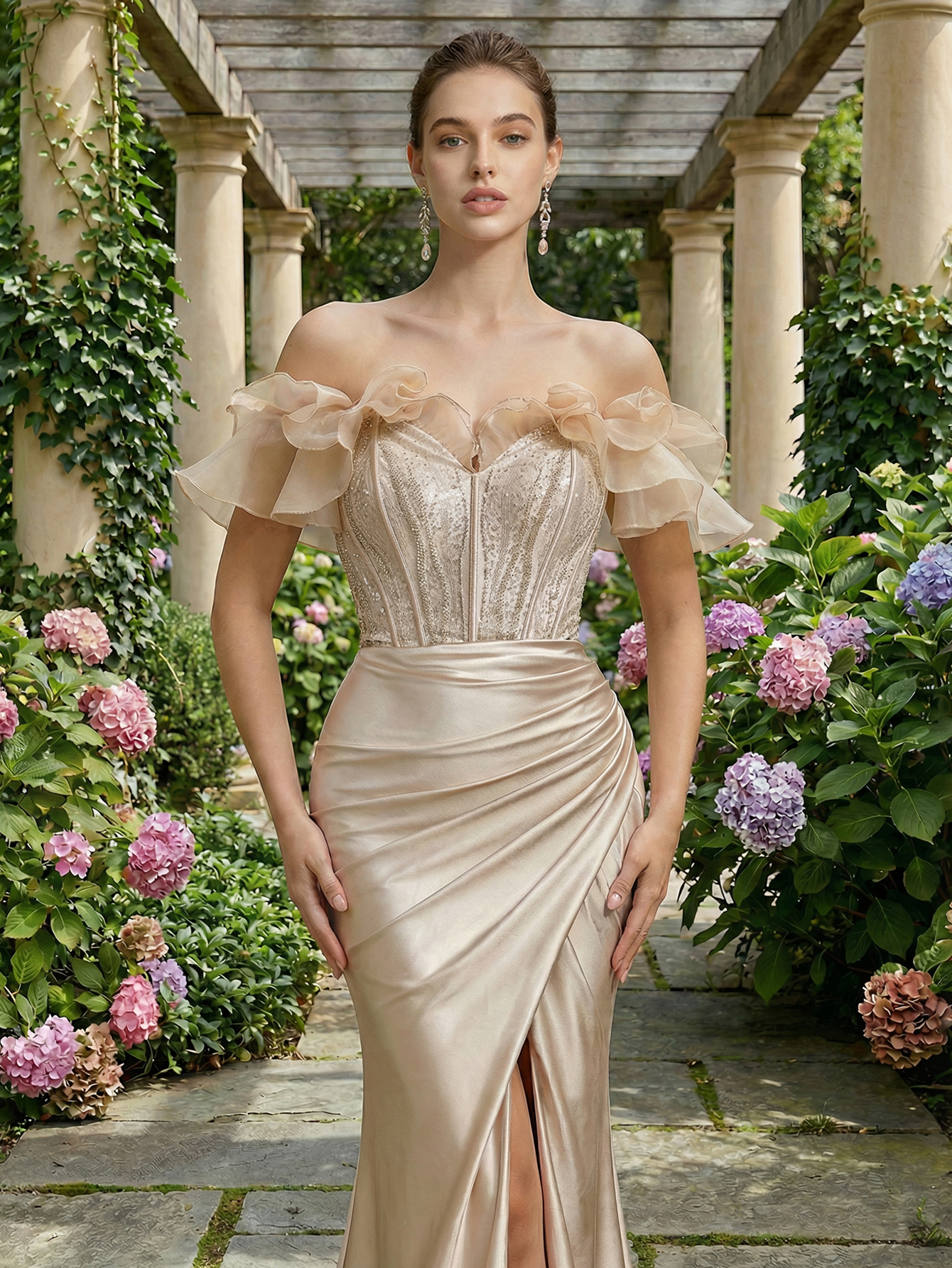 Mermaid Off The Shoulder Sleeveless Long Prom Dress with Slit