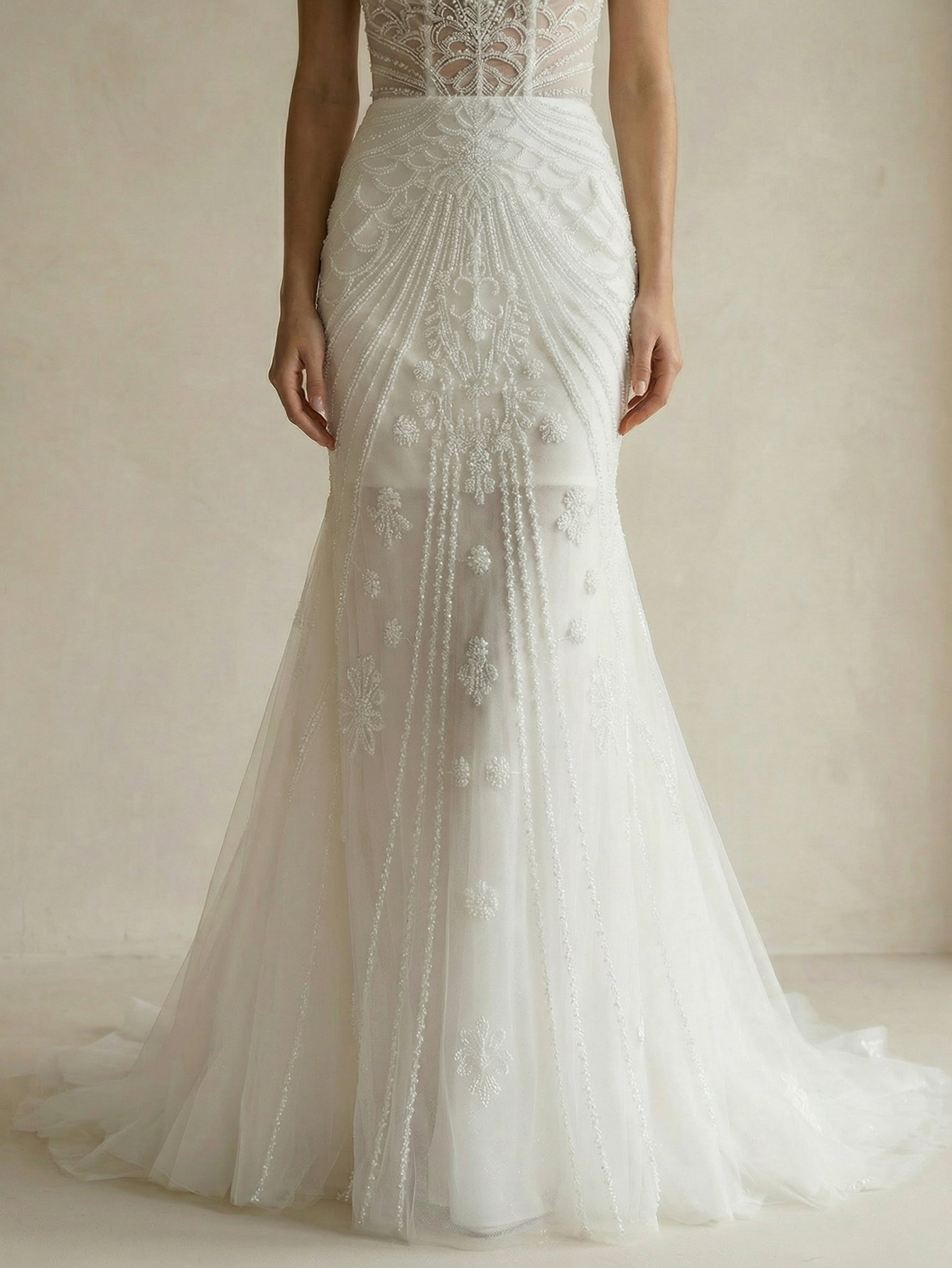 Mermaid Off the Shoulder Tulle Wedding Dress with Beading