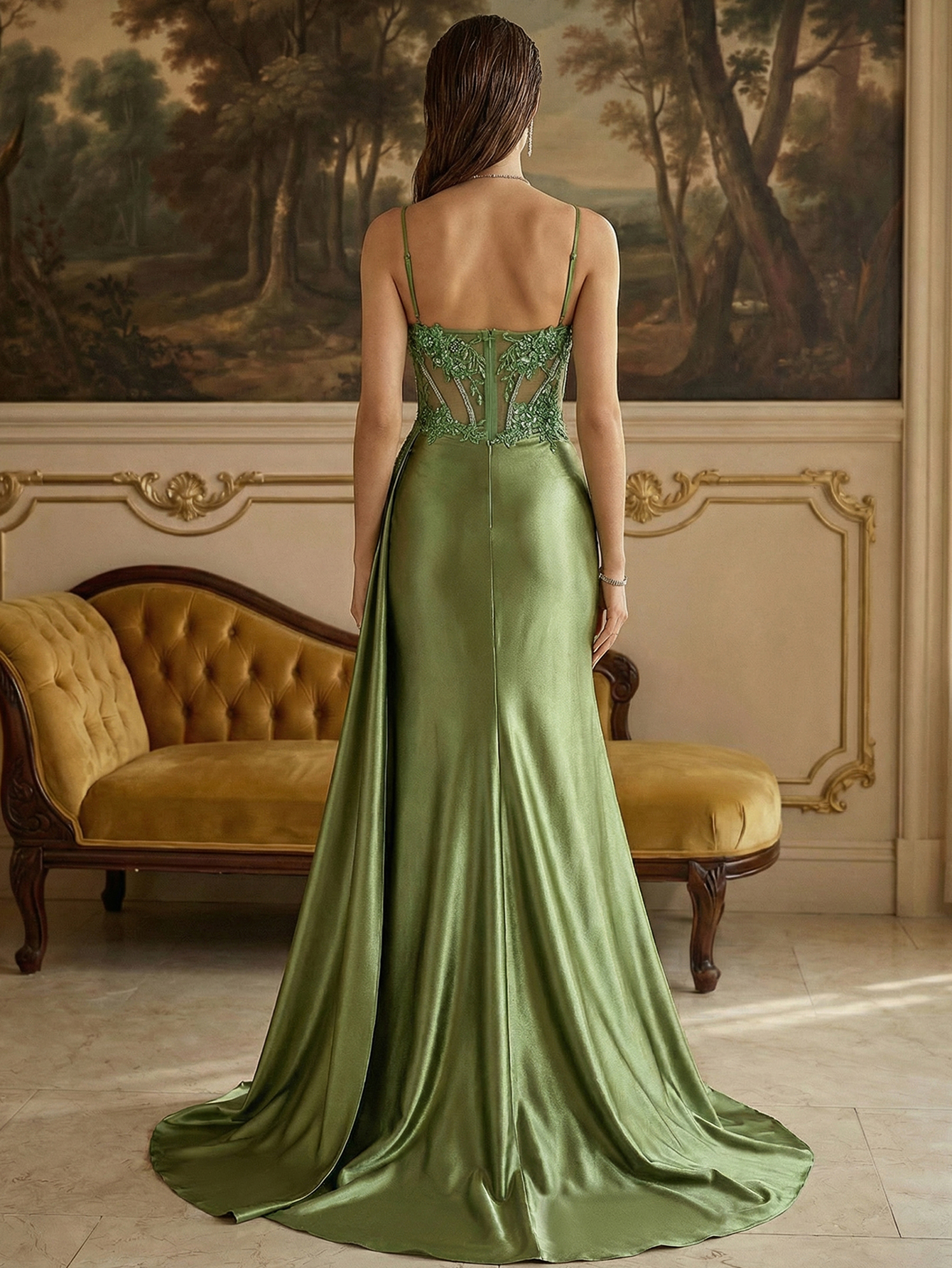 Mermaid Side Streamer Pleated Long Corset Satin Prom Dress With Slit