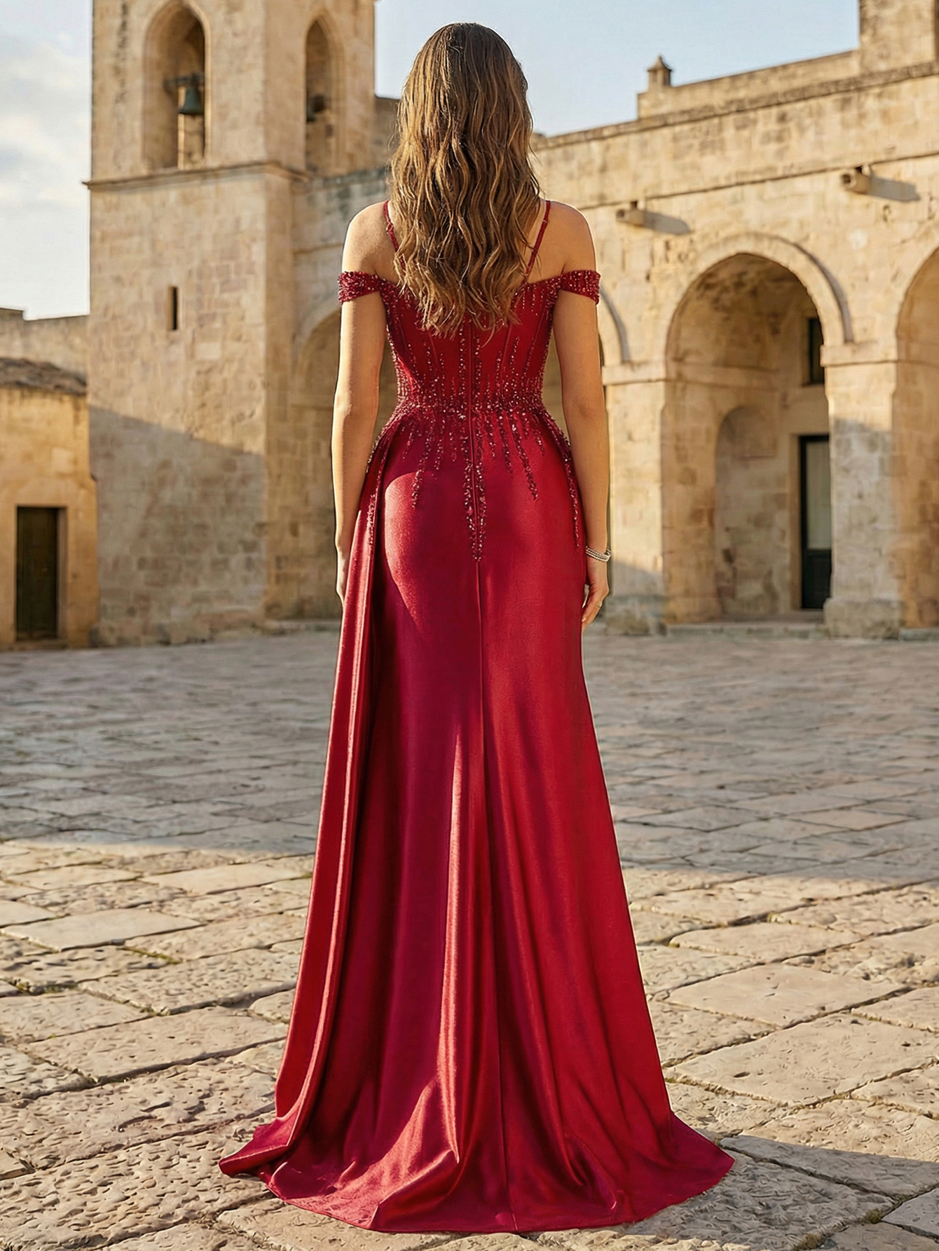 Mermaid Side Streamer Pleated Long Corset Satin Prom Dress With Slit