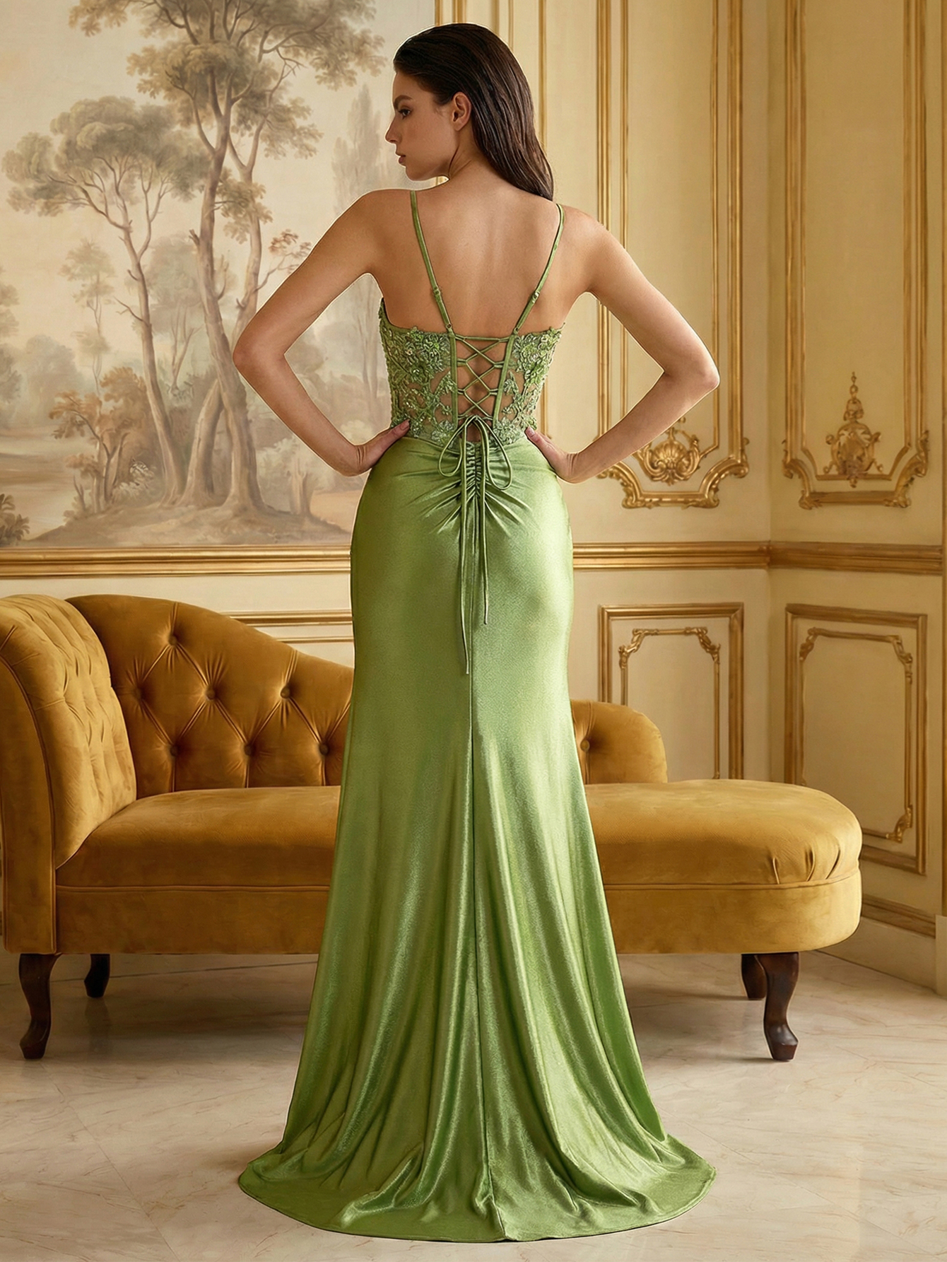 Mermaid Spaghetti Straps Prom Dress with Appliqued Beading