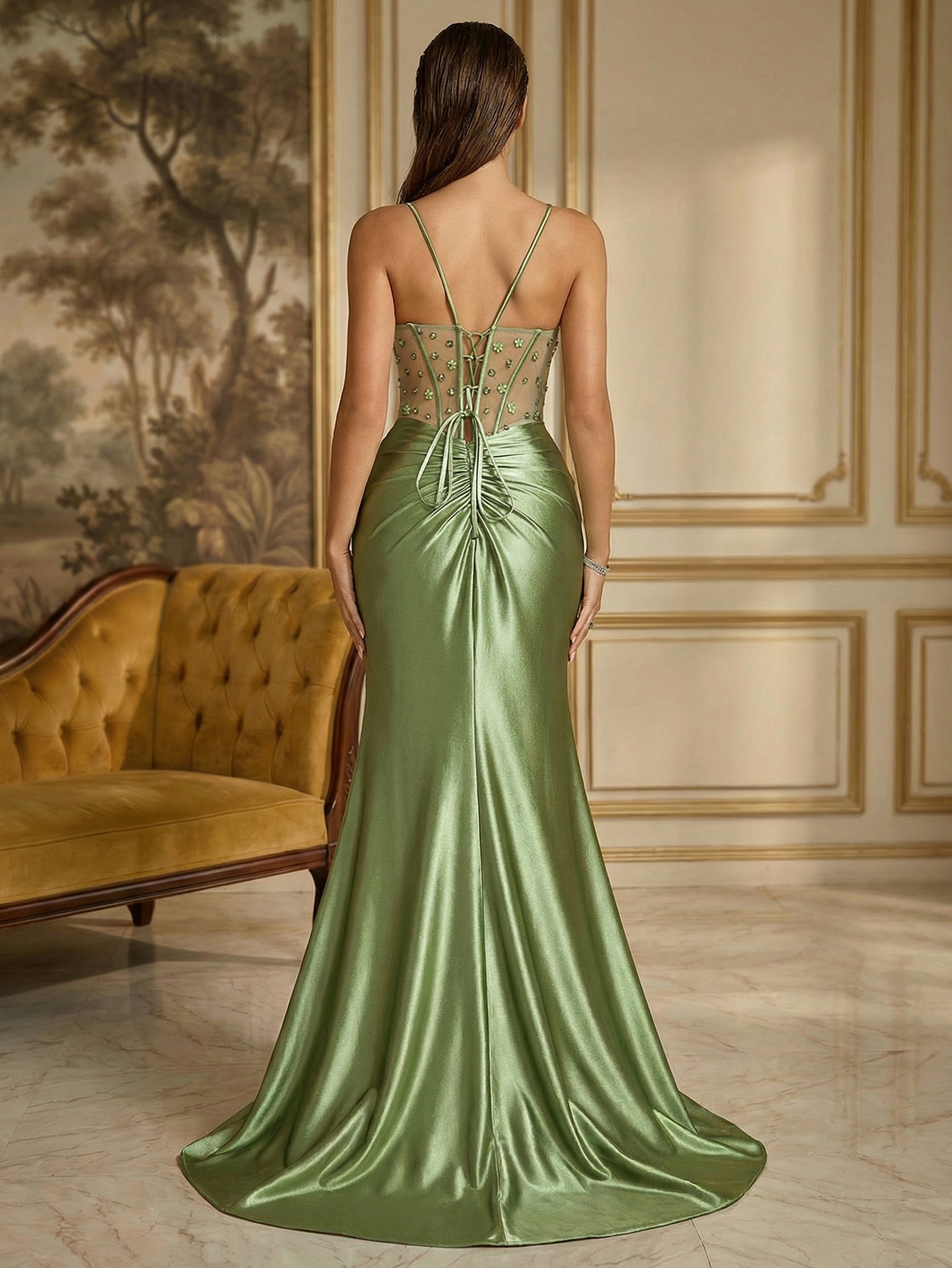 Mermaid Spaghetti Straps Prom Dress with Beading